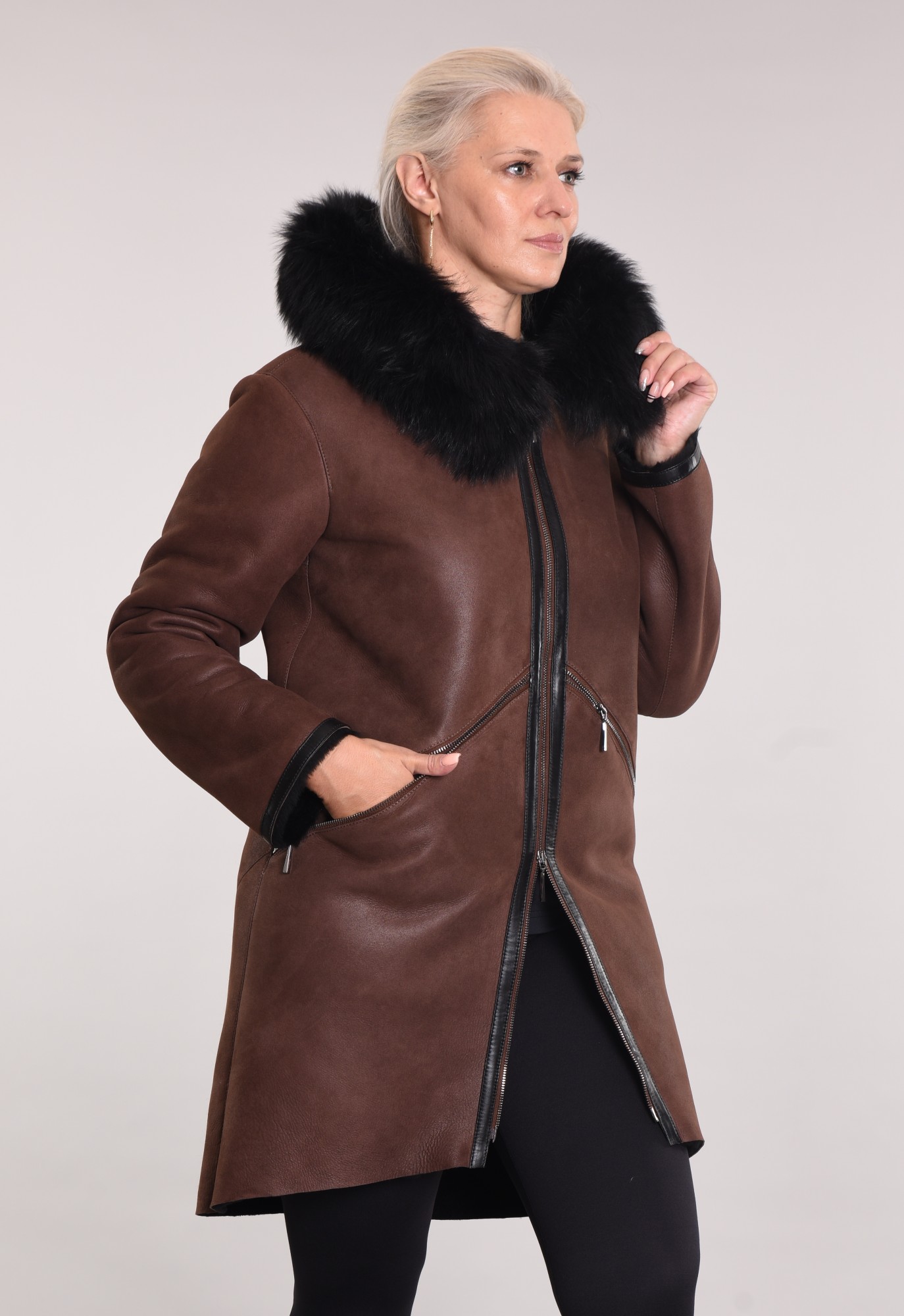 Дублёнка с покрытием, капюшон Тоскана