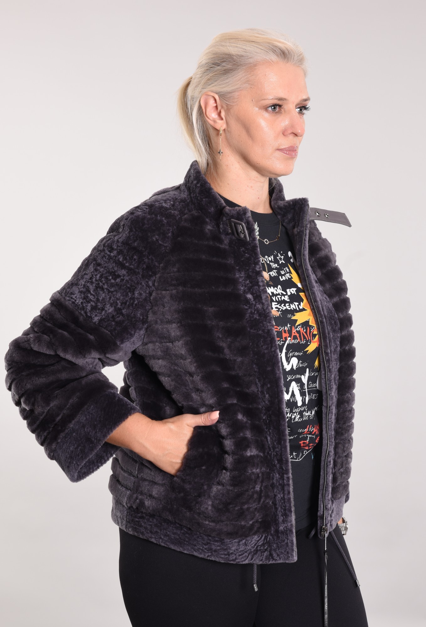 Астраган на подкладе со вставками мутона