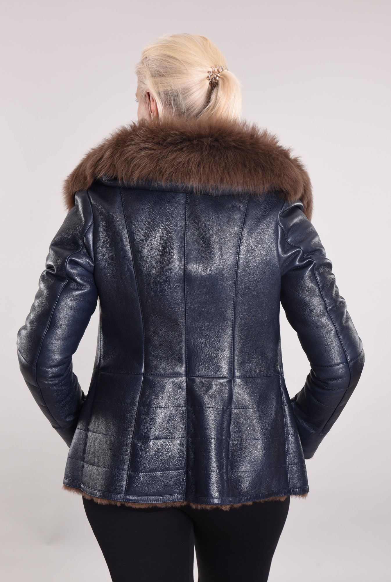 Coated sheepskin coat with hood