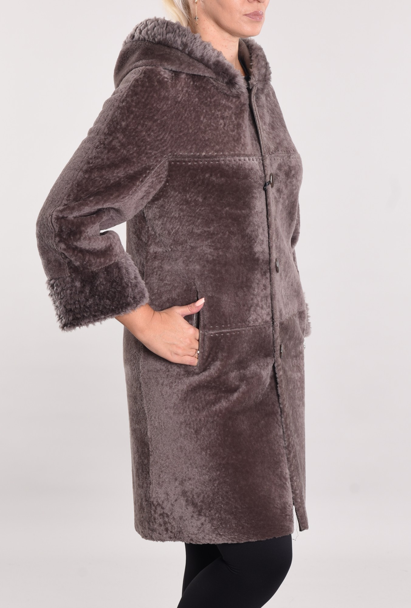 Astragan reversible coated model with hood