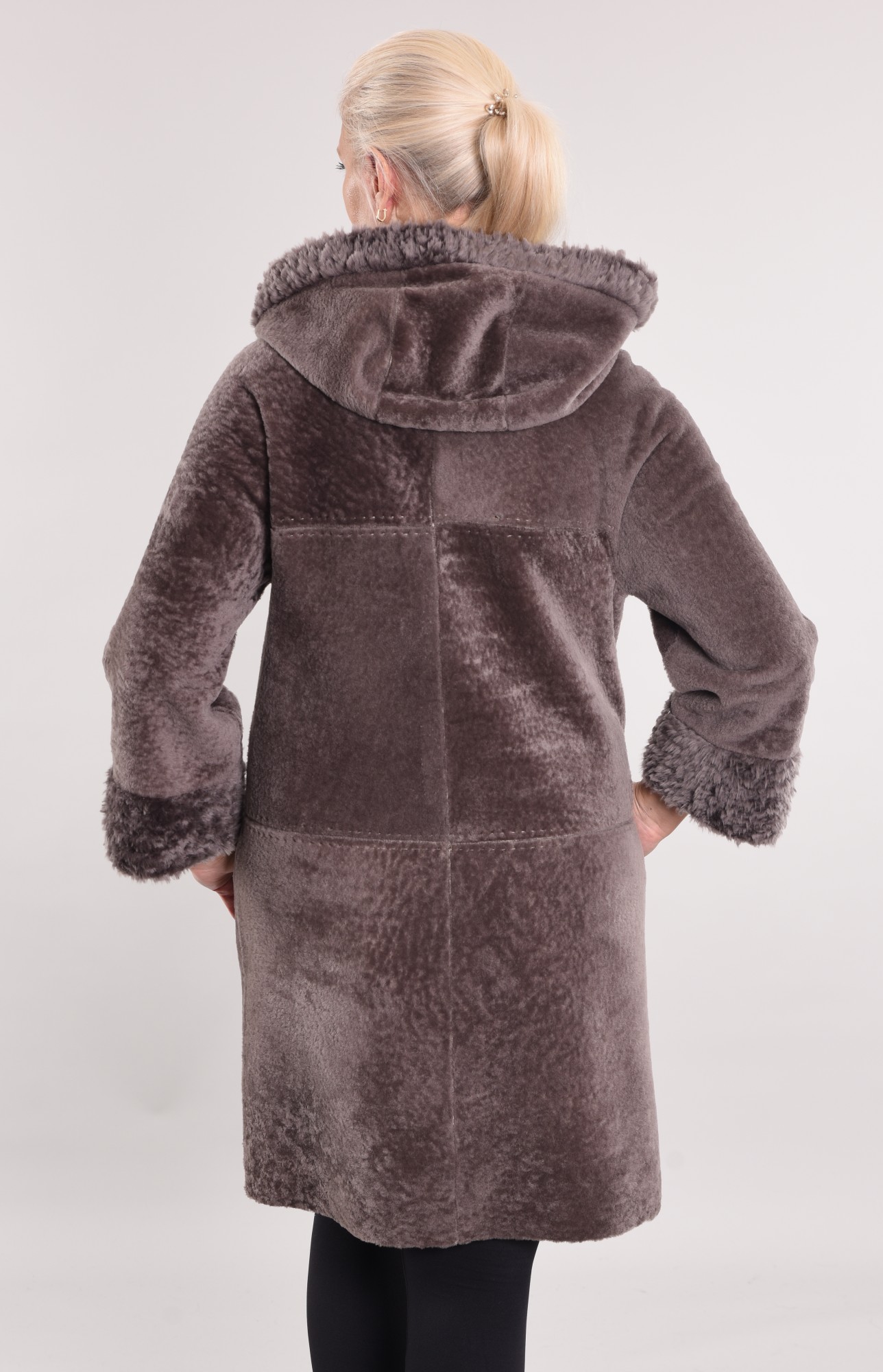 Astragan reversible coated model with hood