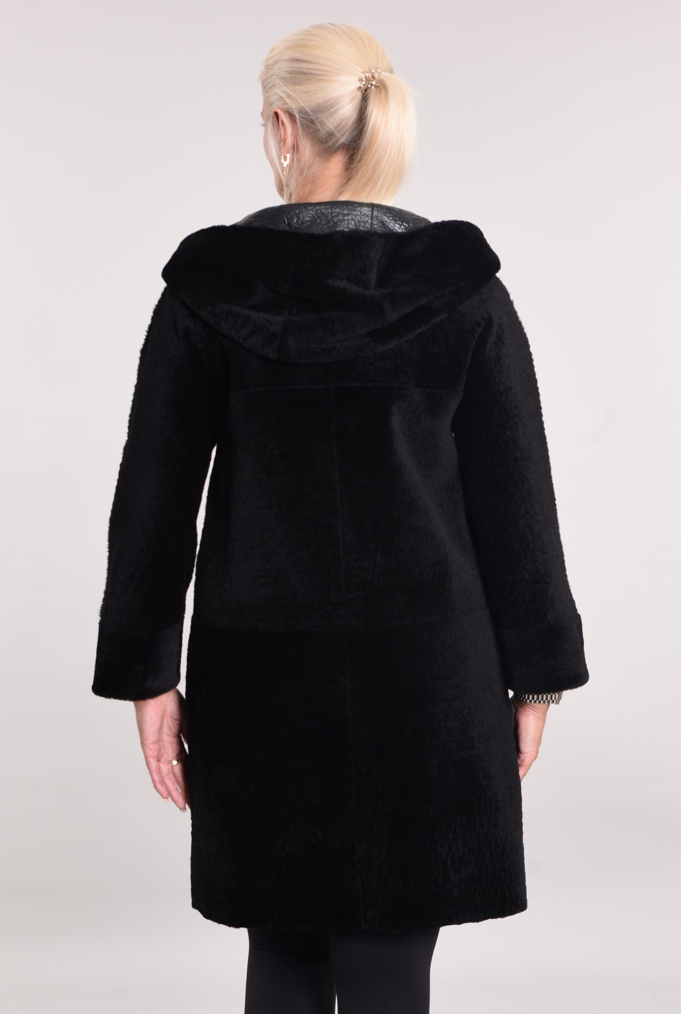 Astragan reversible coated model with hood