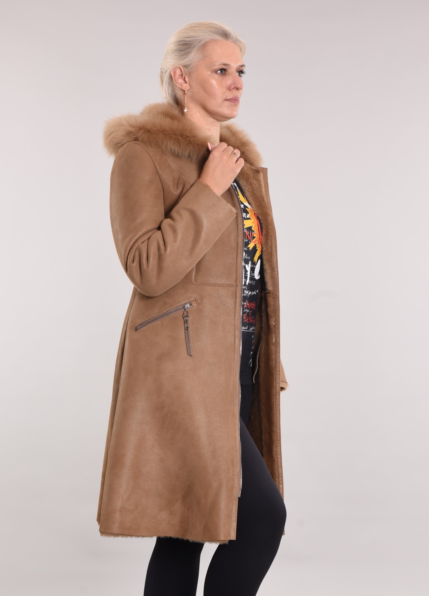 Дублёнка приталенная с воротником тоскана