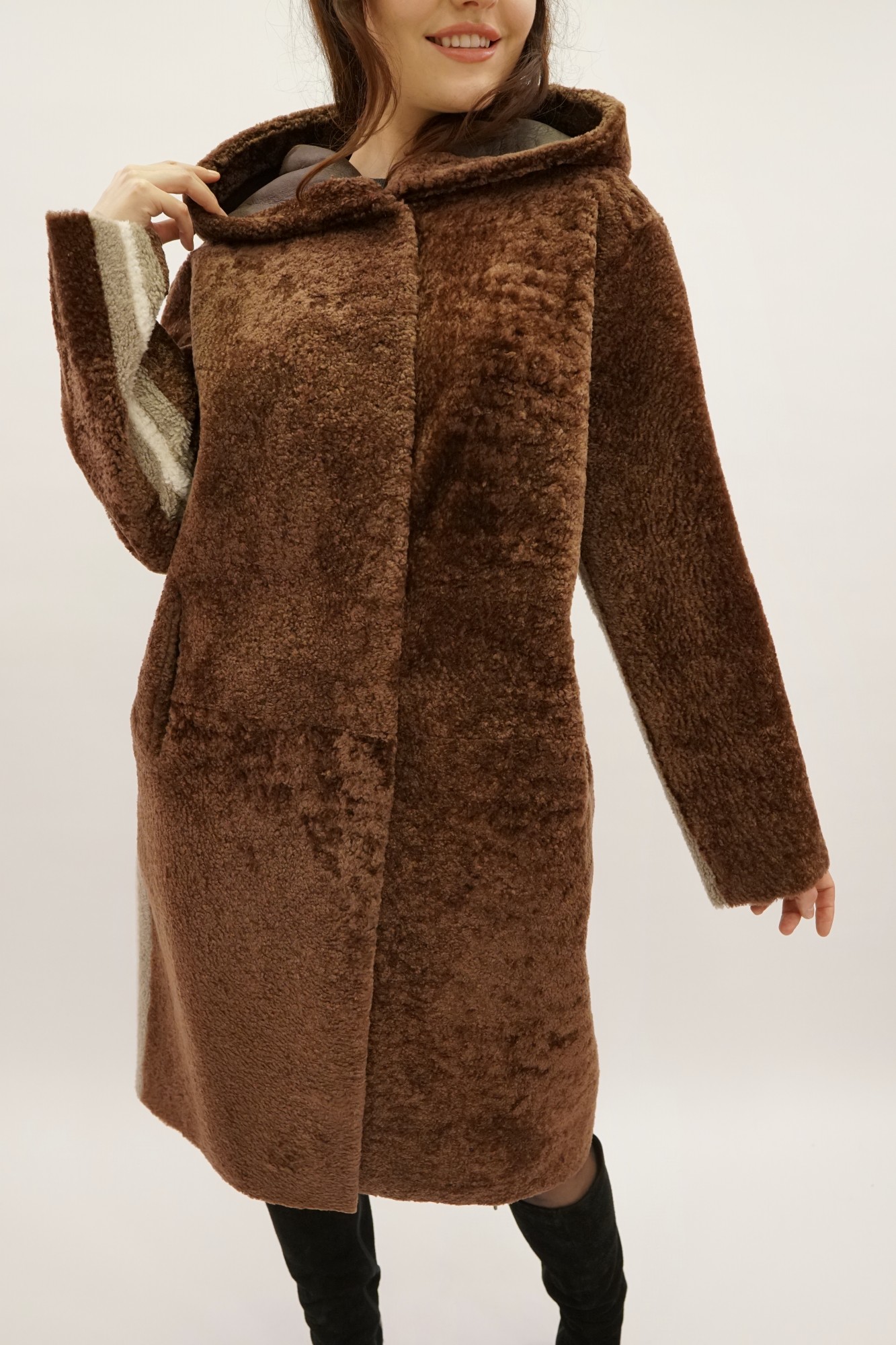 Дублёнка том-кёрли двусторонняя с капюшоном