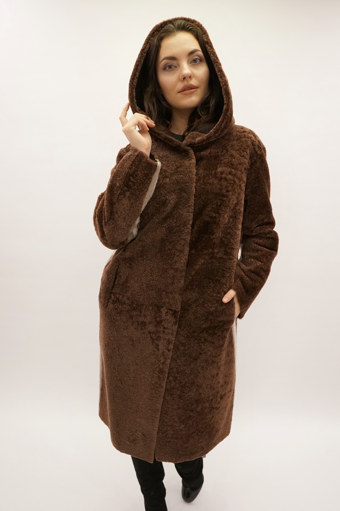 Дублёнка том-кёрли двусторонняя с капюшоном