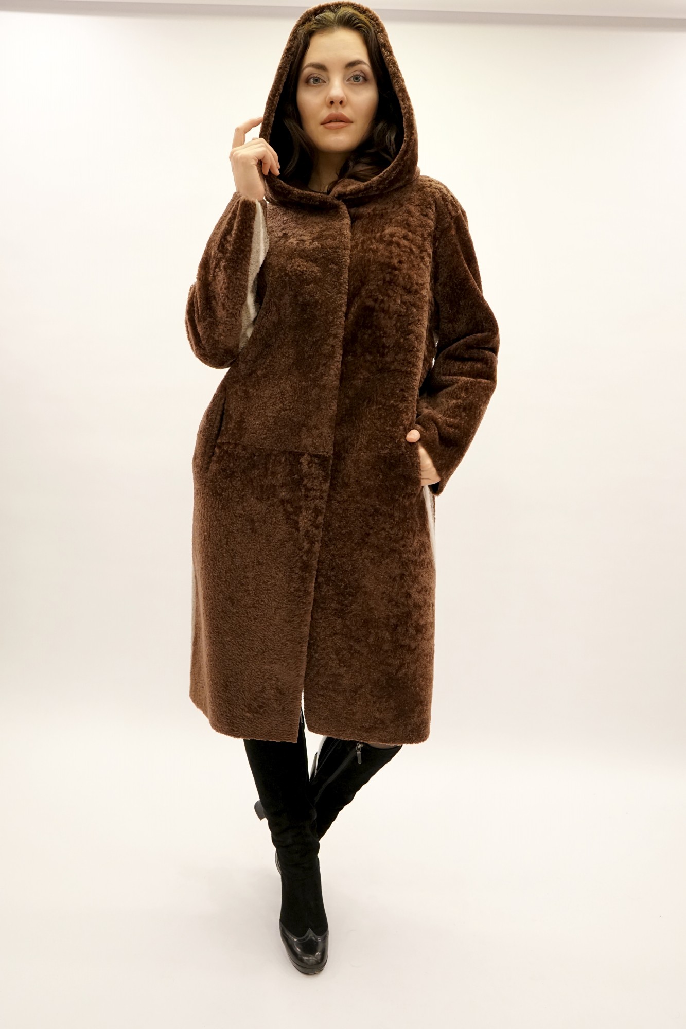 Дублёнка том-кёрли двусторонняя с капюшоном