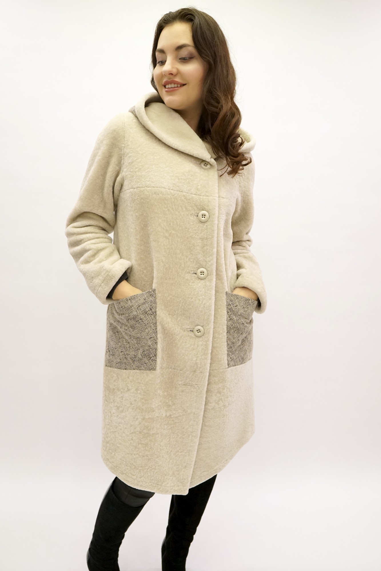 Astragan reversible coated model with hood