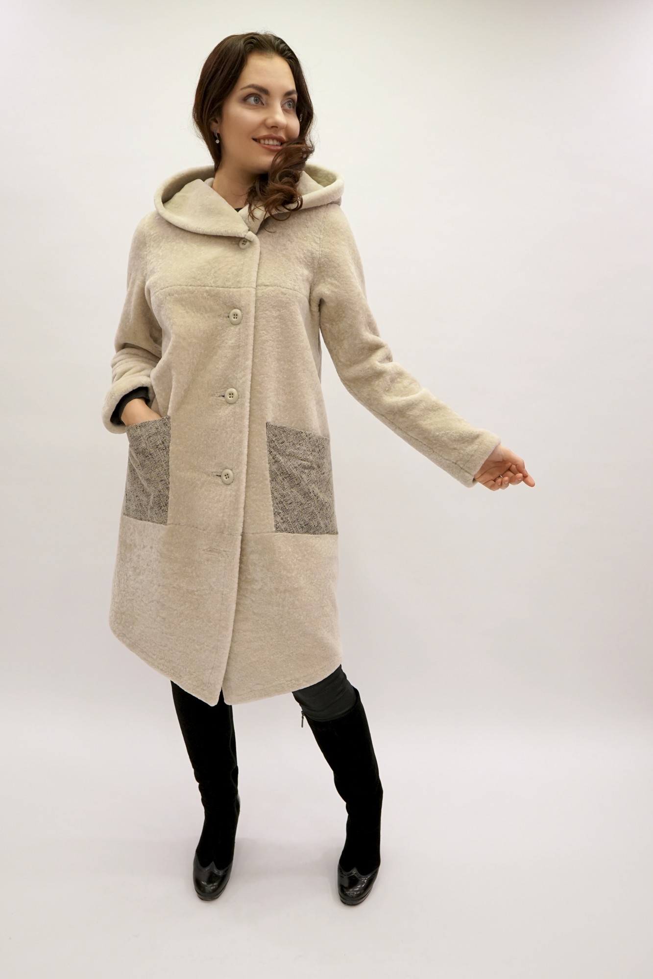Astragan reversible coated model with hood