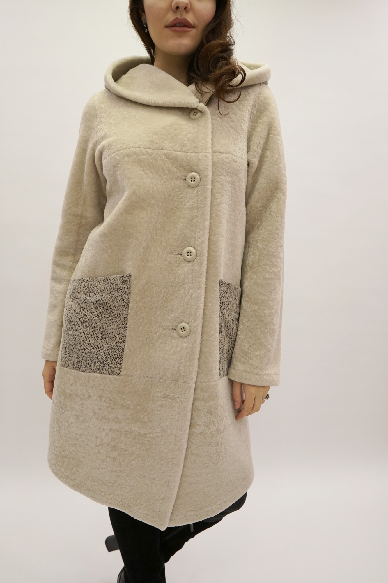 Astragan reversible coated model with hood