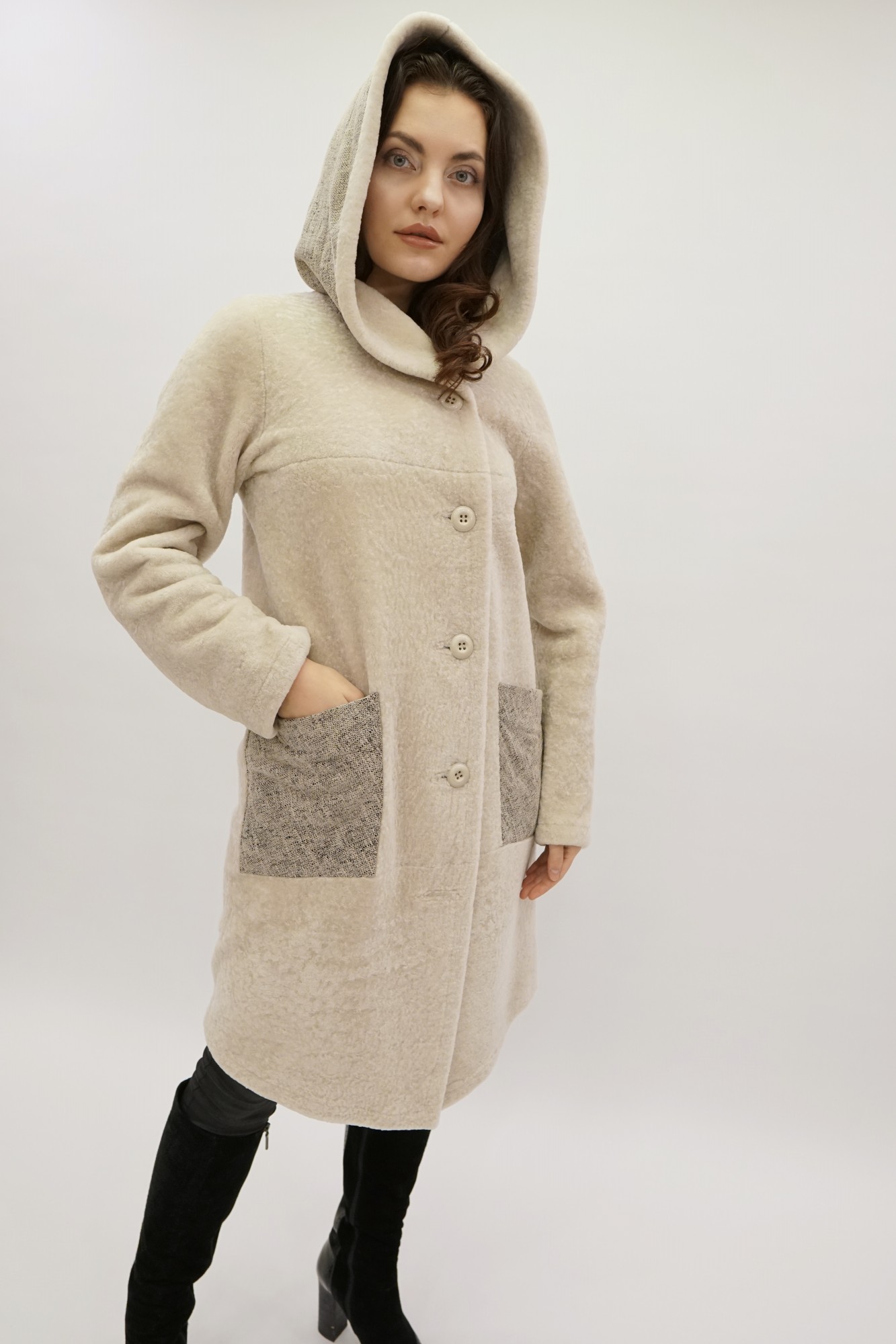 Astragan reversible coated model with hood