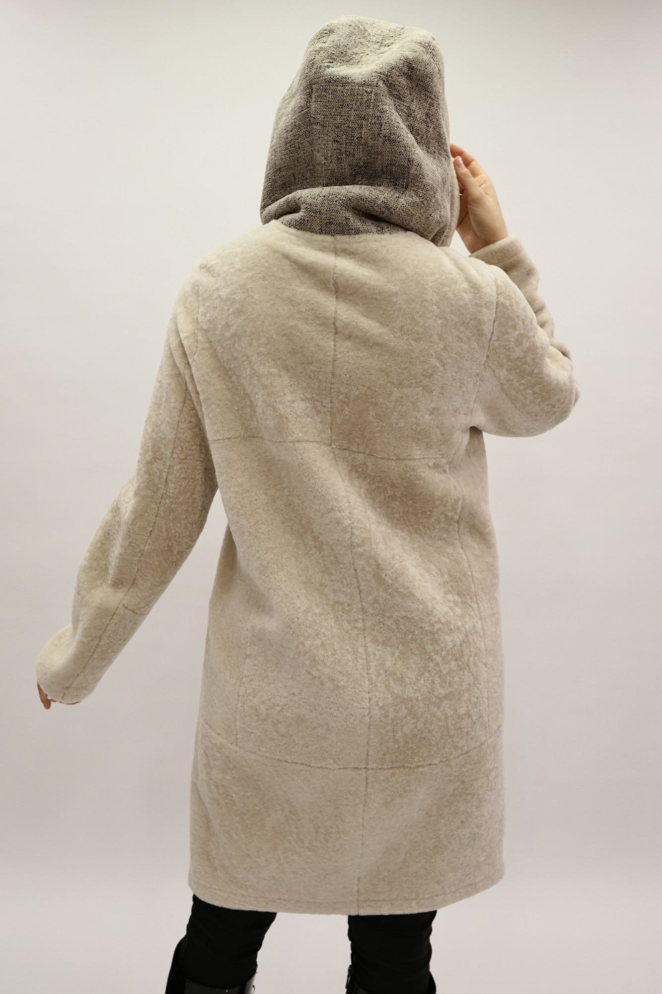 Astragan reversible coated model with hood