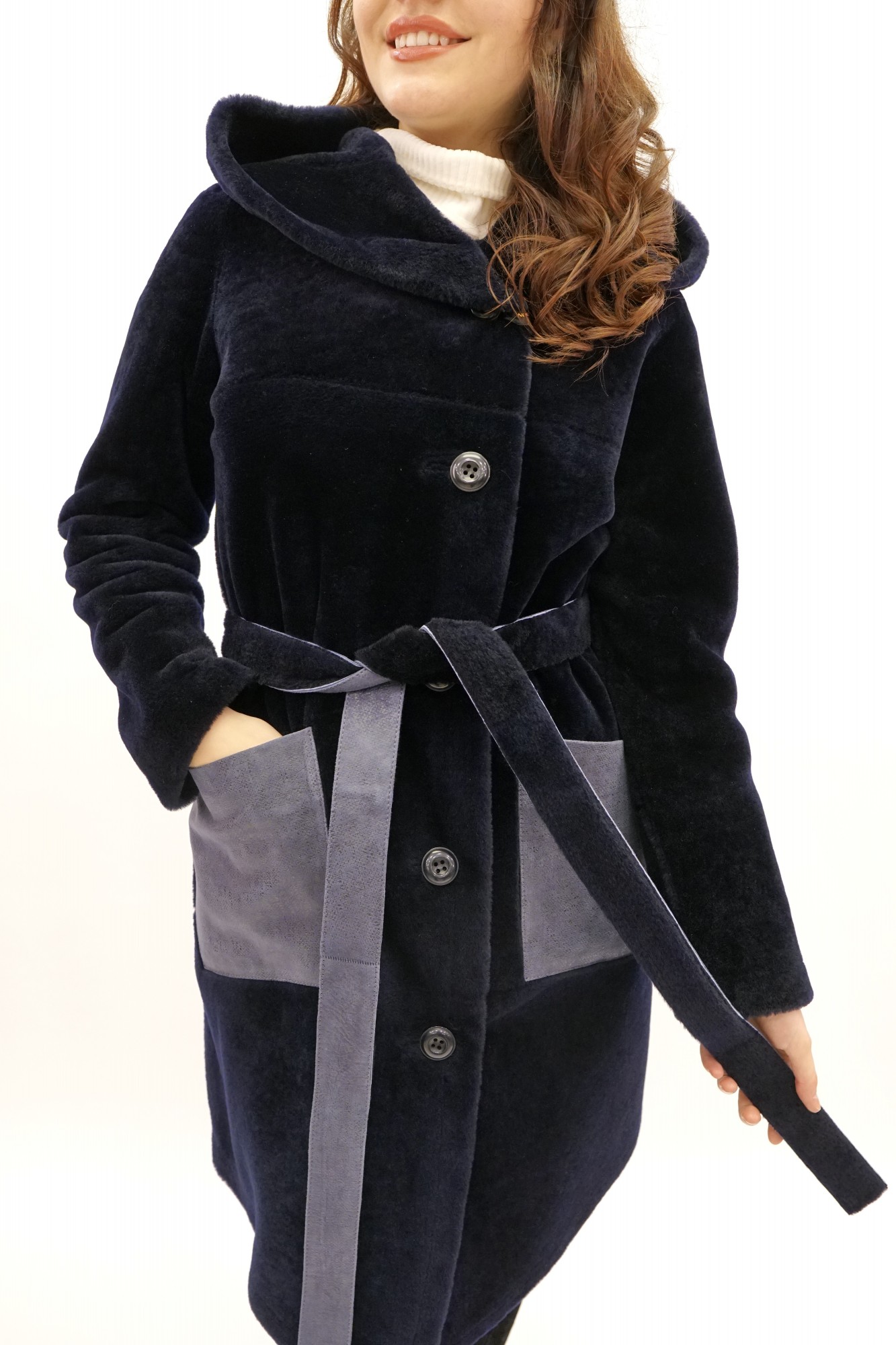 Astragan reversible coated model with hood