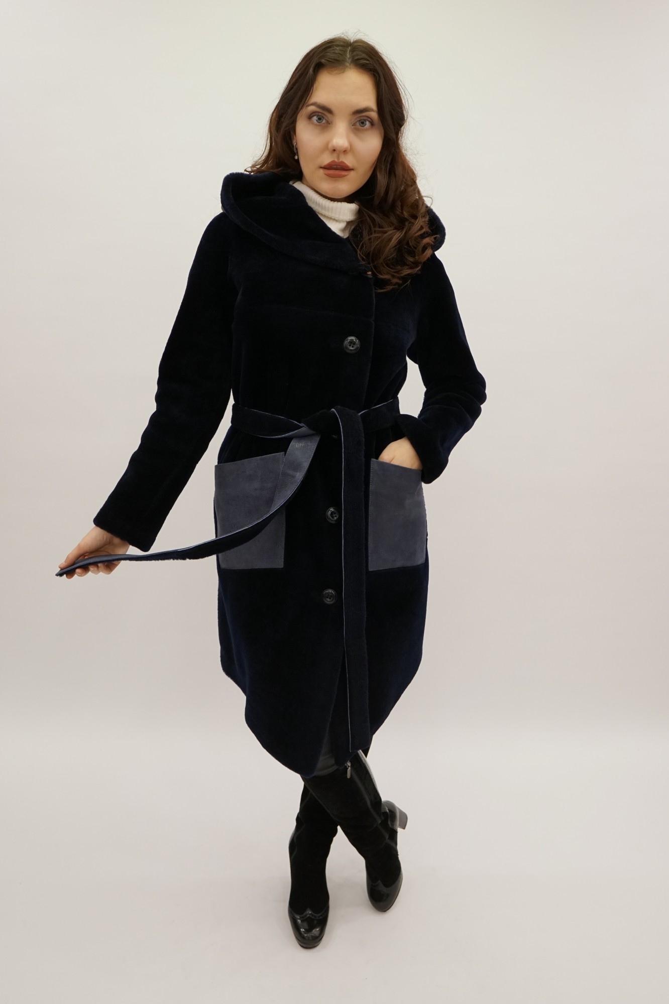 Astragan reversible coated model with hood