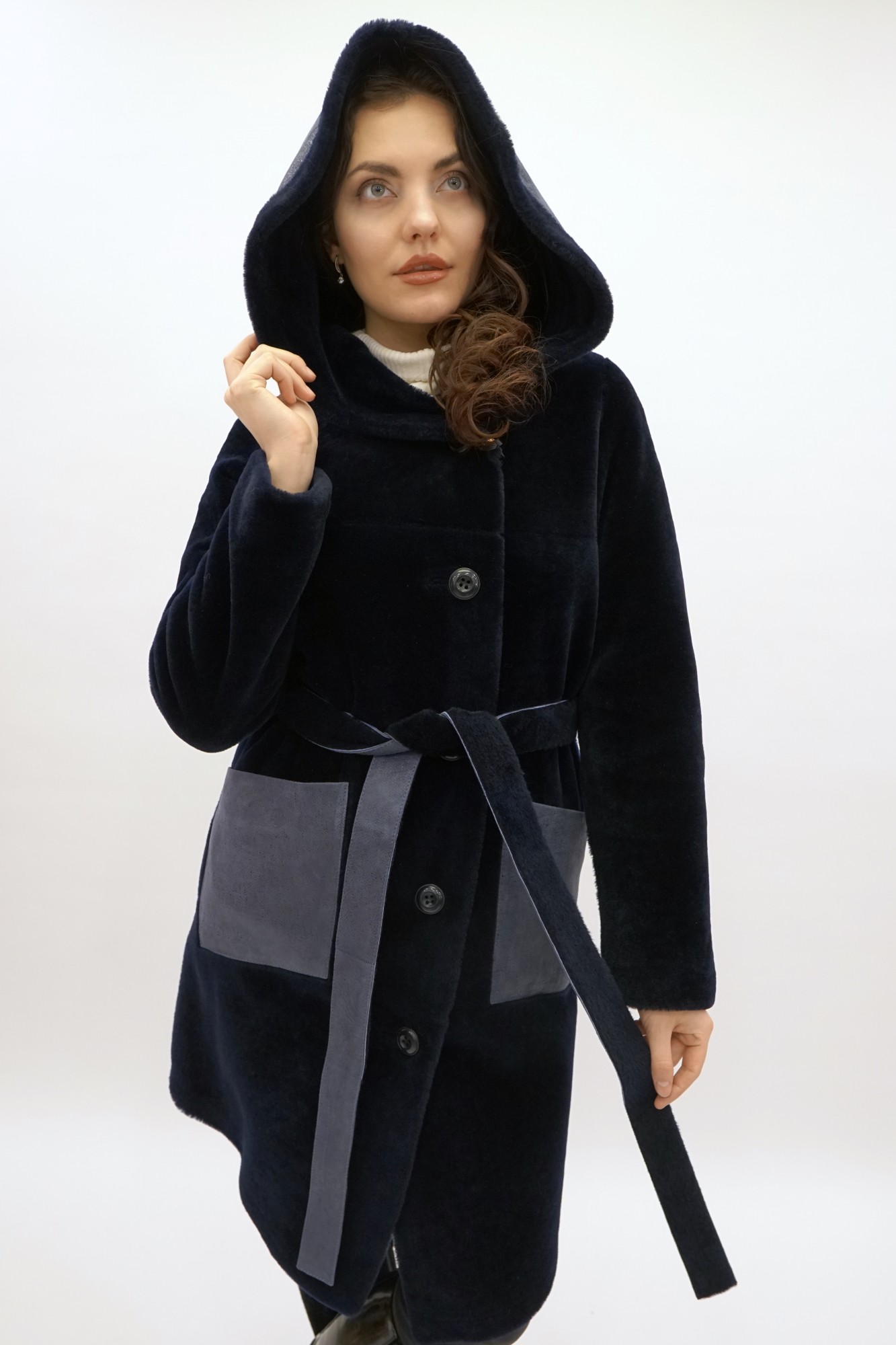 Astragan reversible coated model with hood