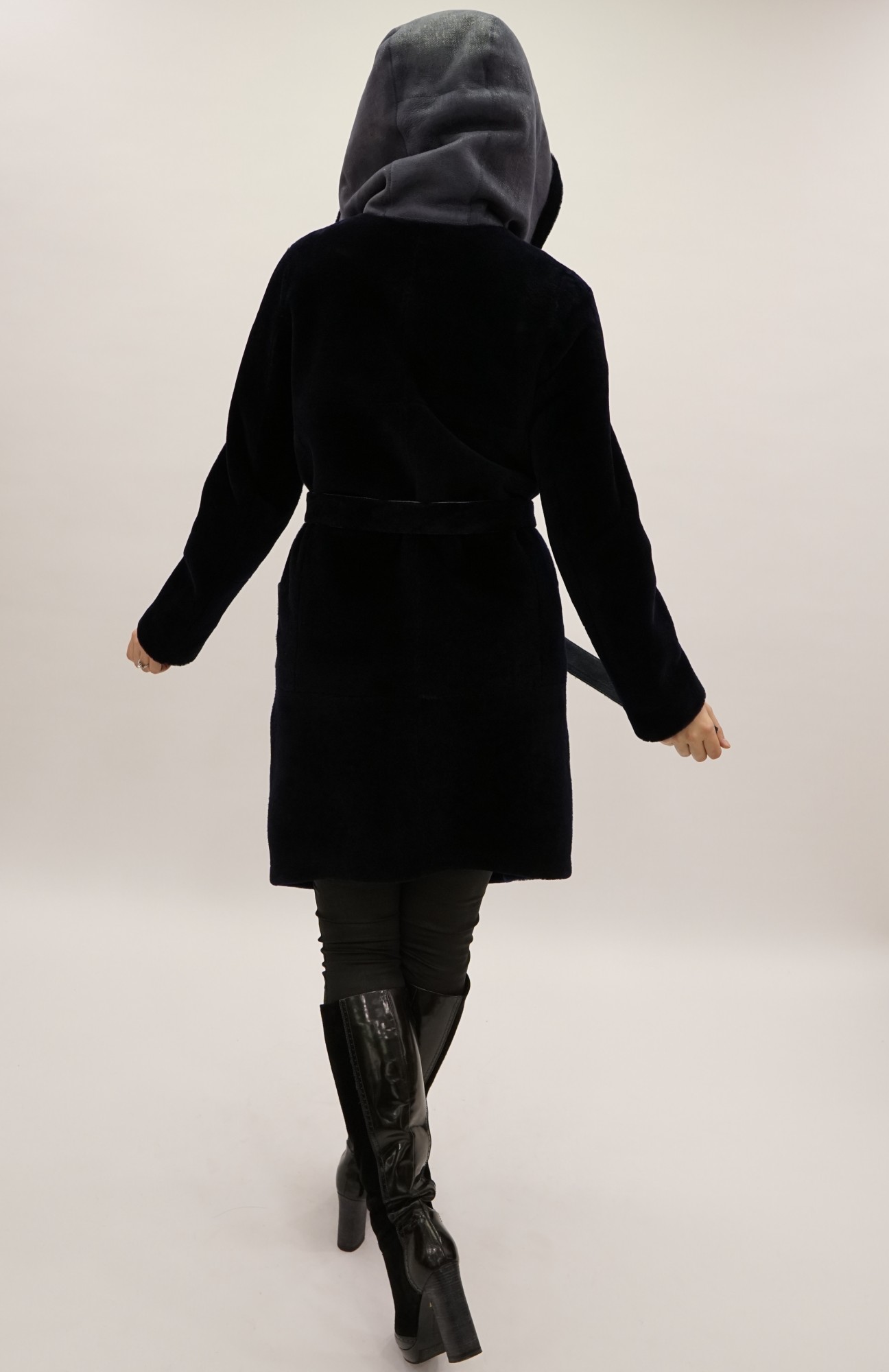 Astragan reversible coated model with hood