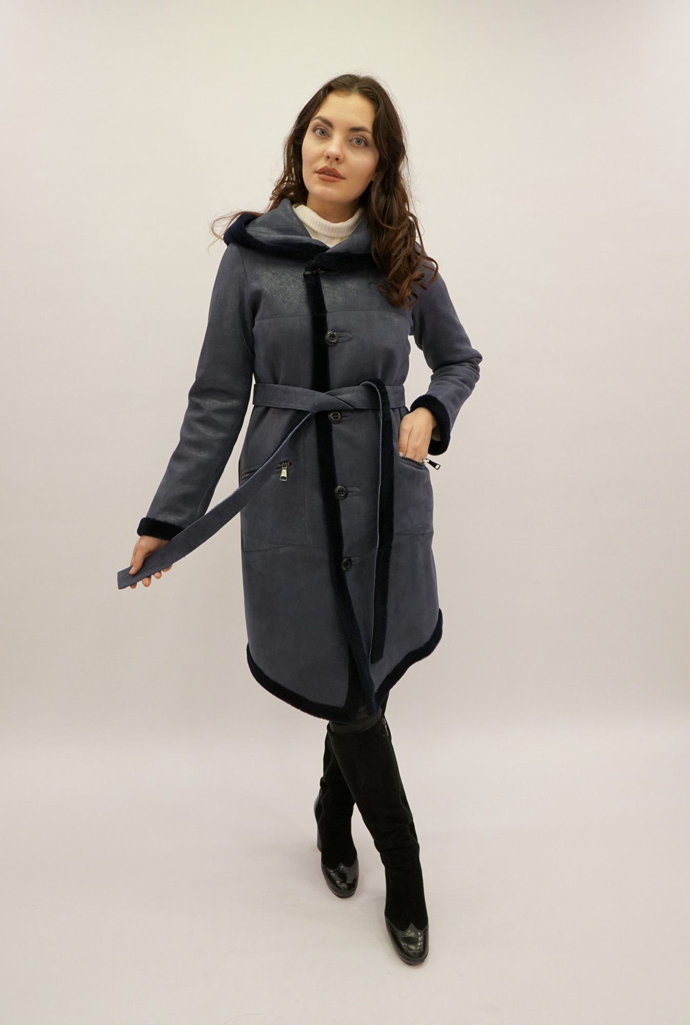 Astragan reversible coated model with hood