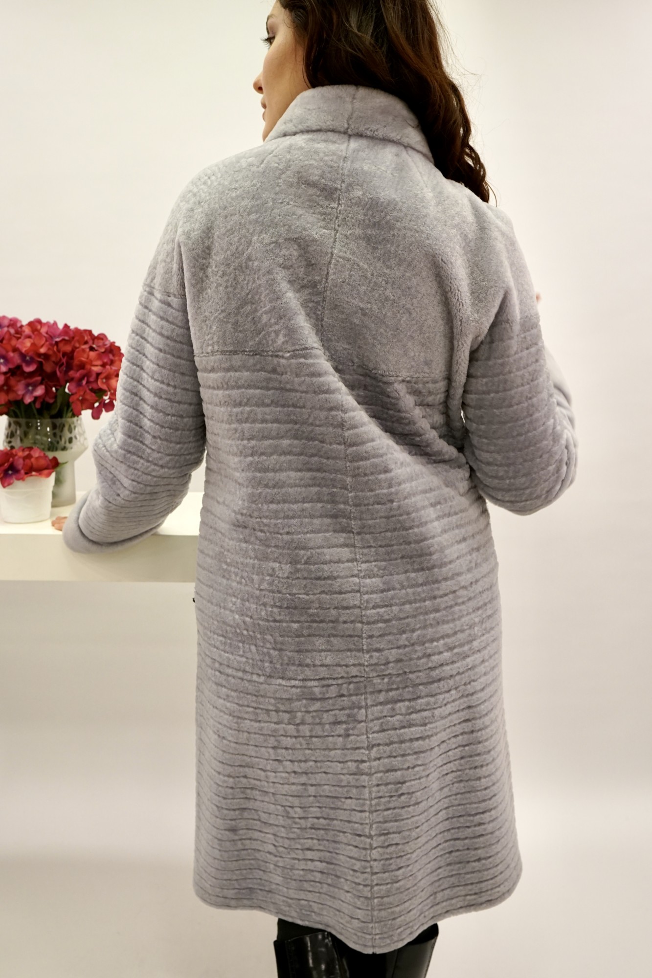 Astragan reversible coated model, stand-up collar and muton cuffs