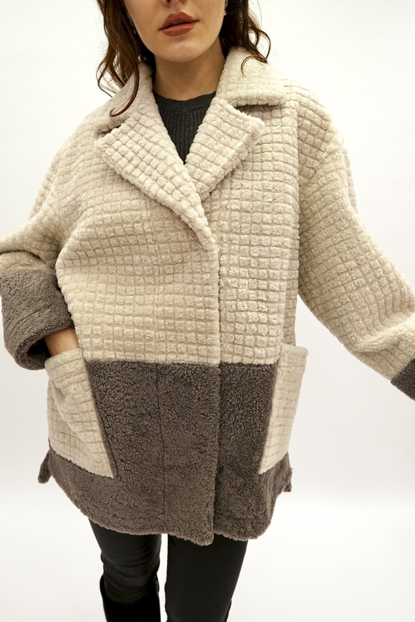 Дублёнка двусторонняя том-кёрли с покрытием, английский воротник