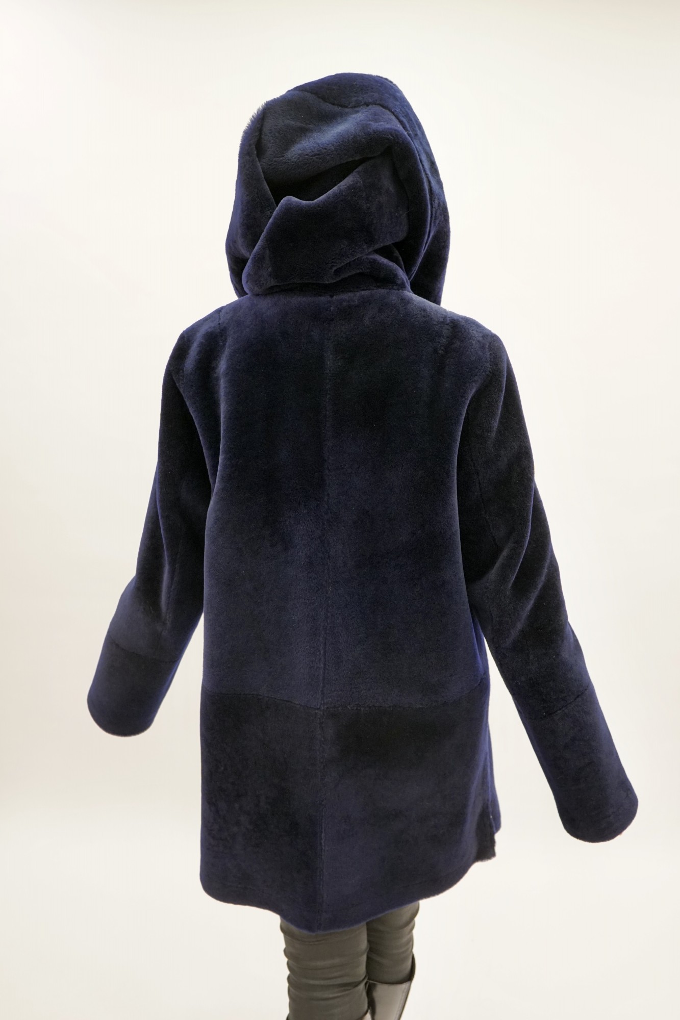 Дублёнка двусторонняя Испанский меринос с покрытием и капюшоном oversize