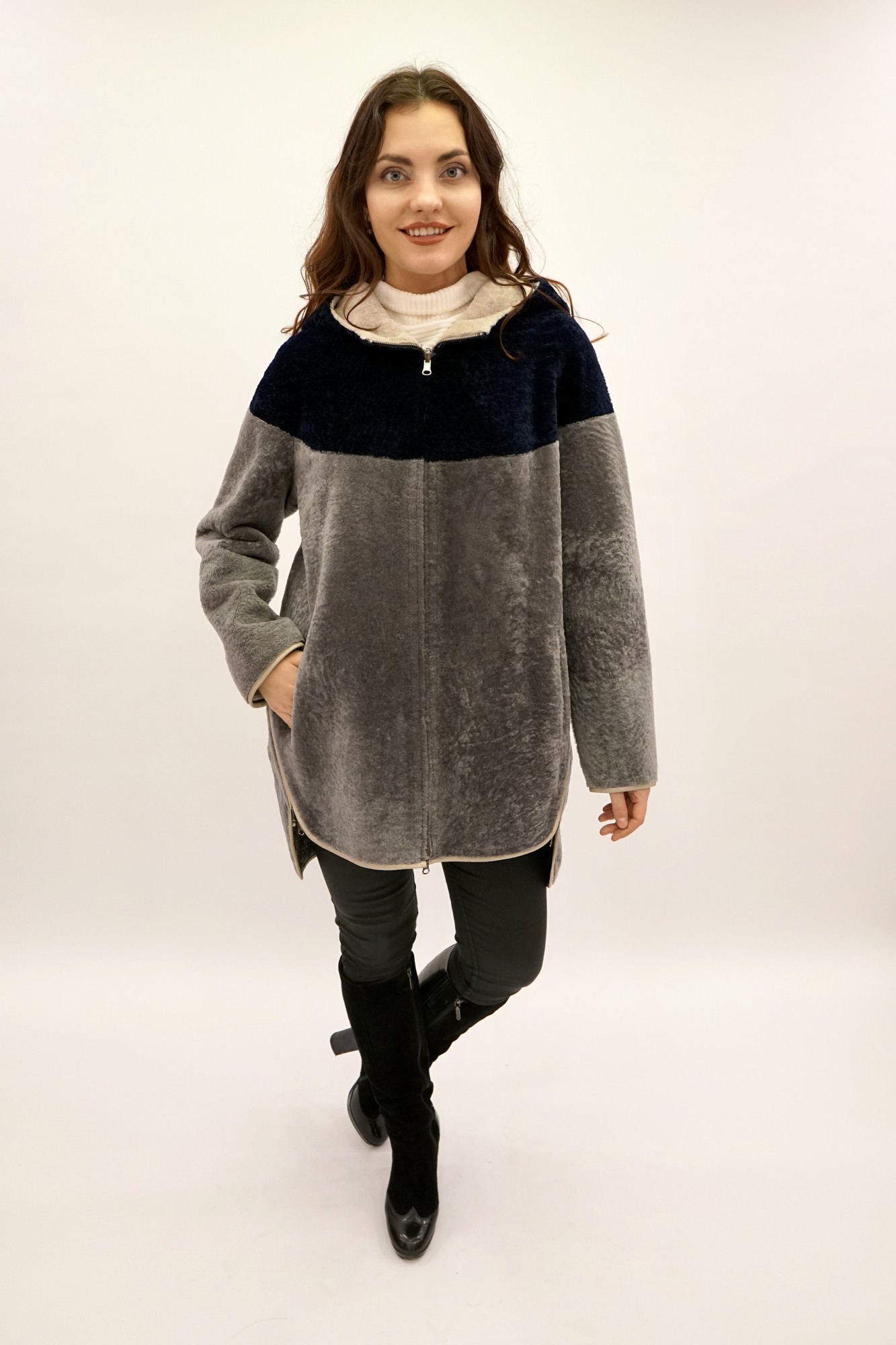 Astragan reversible coated model with hood