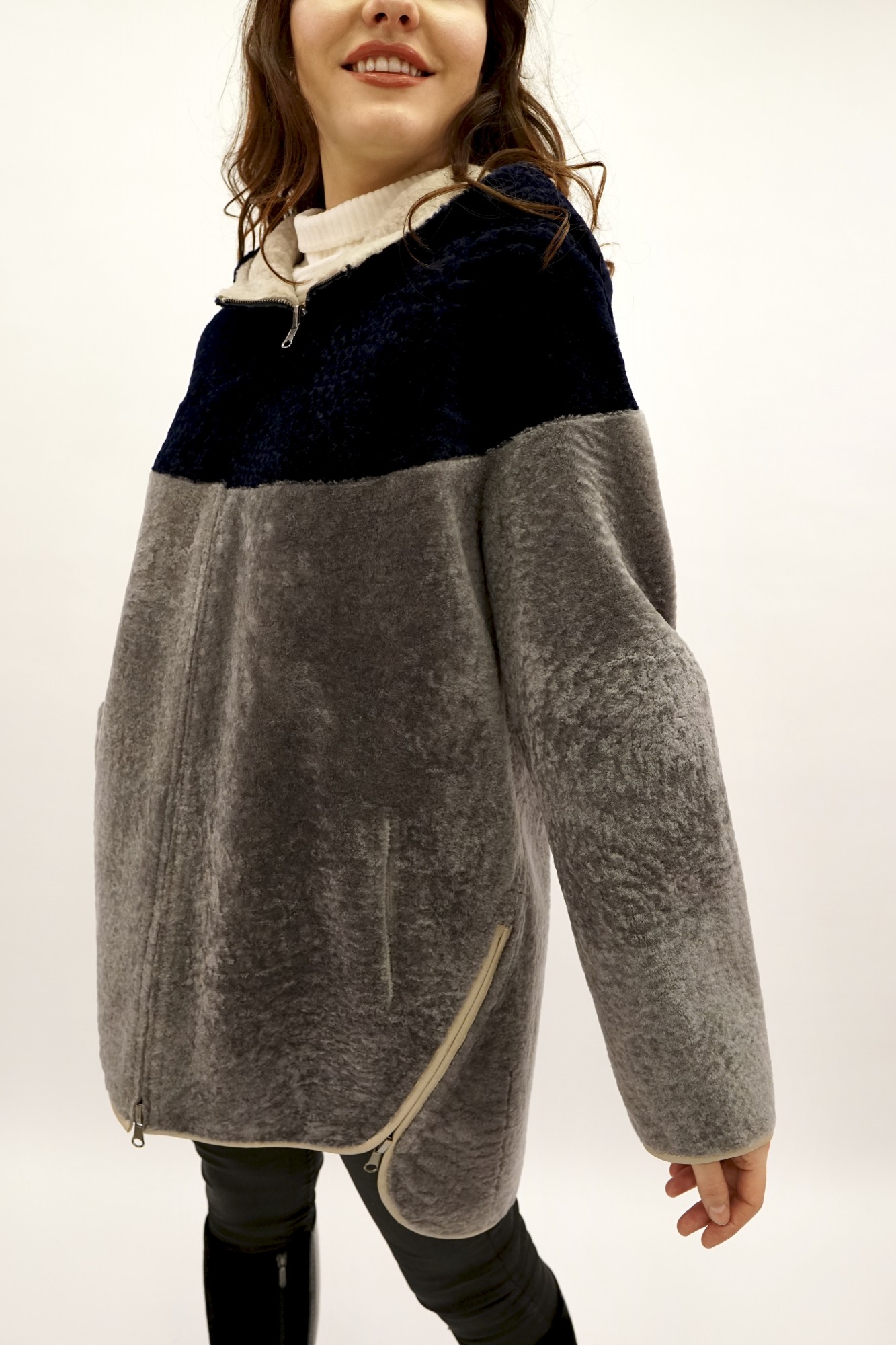 Astragan reversible coated model with hood