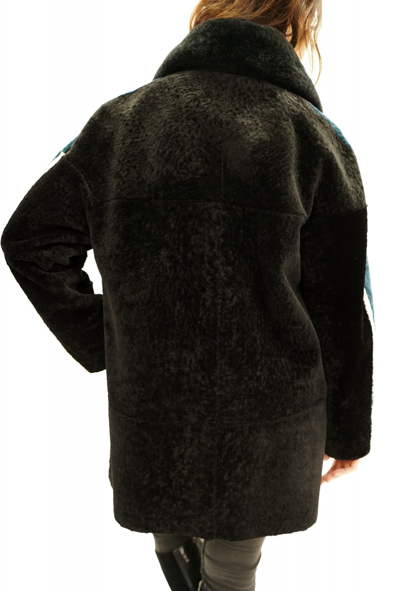 Астраган двусторонняя модель с покрытием, английский воротник Rex. Oversize