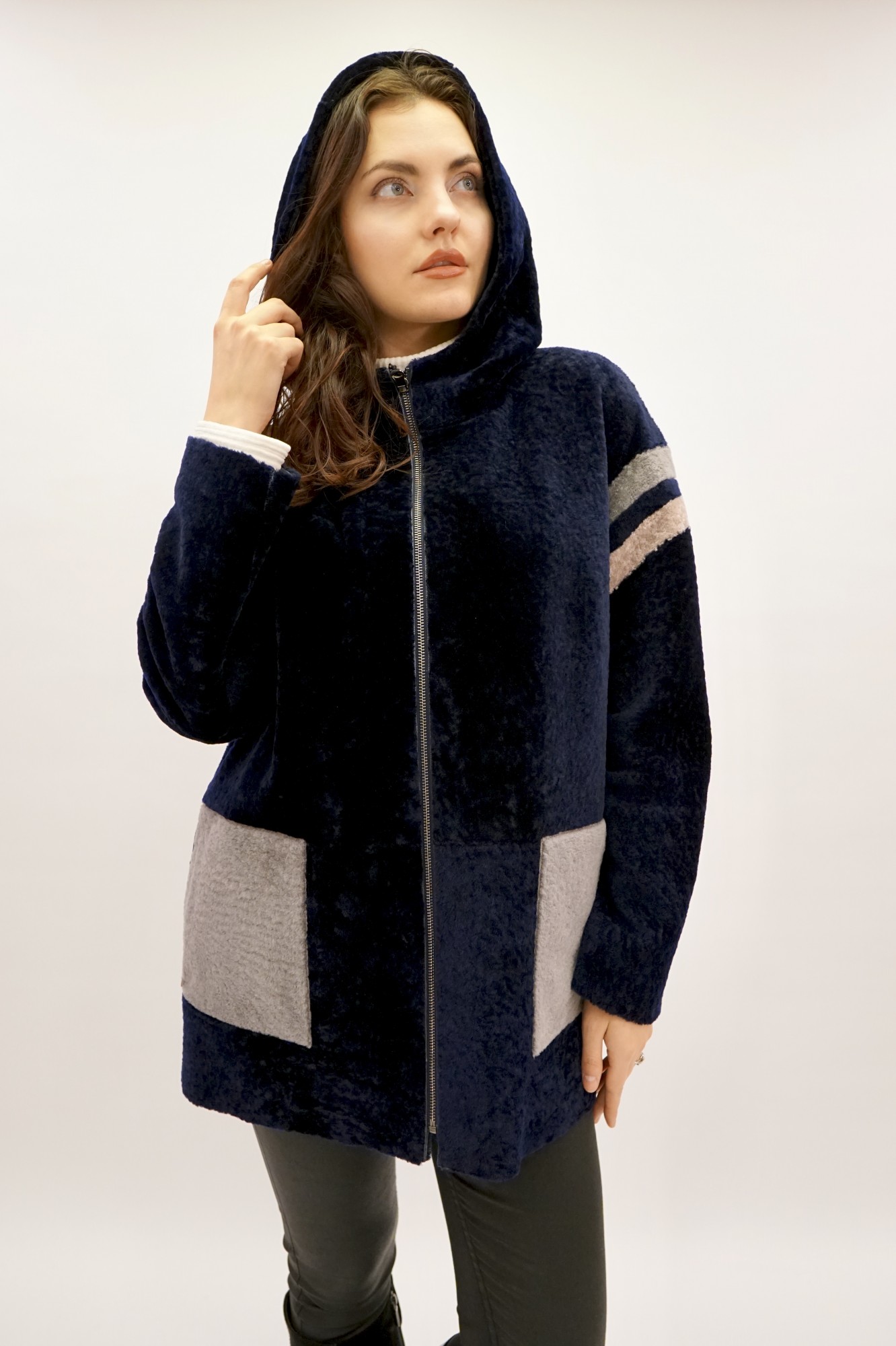 Astragan reversible coated model with hood