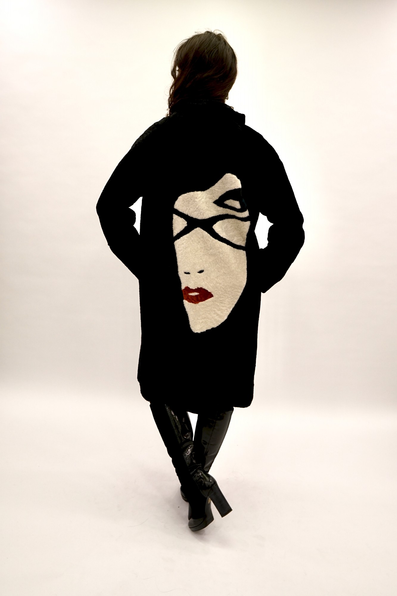 Astragan reversible coated model, stand-up collar muton