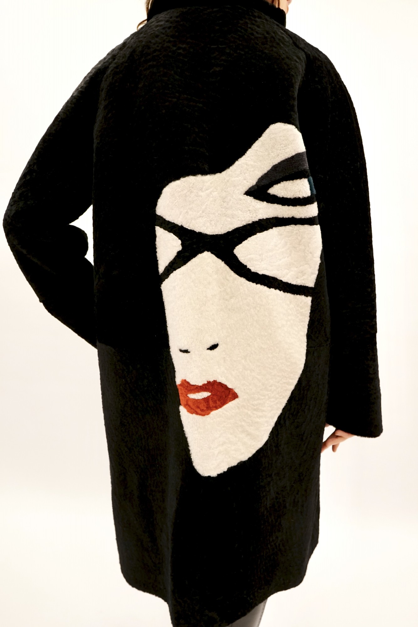 Astragan reversible coated model, stand-up collar muton