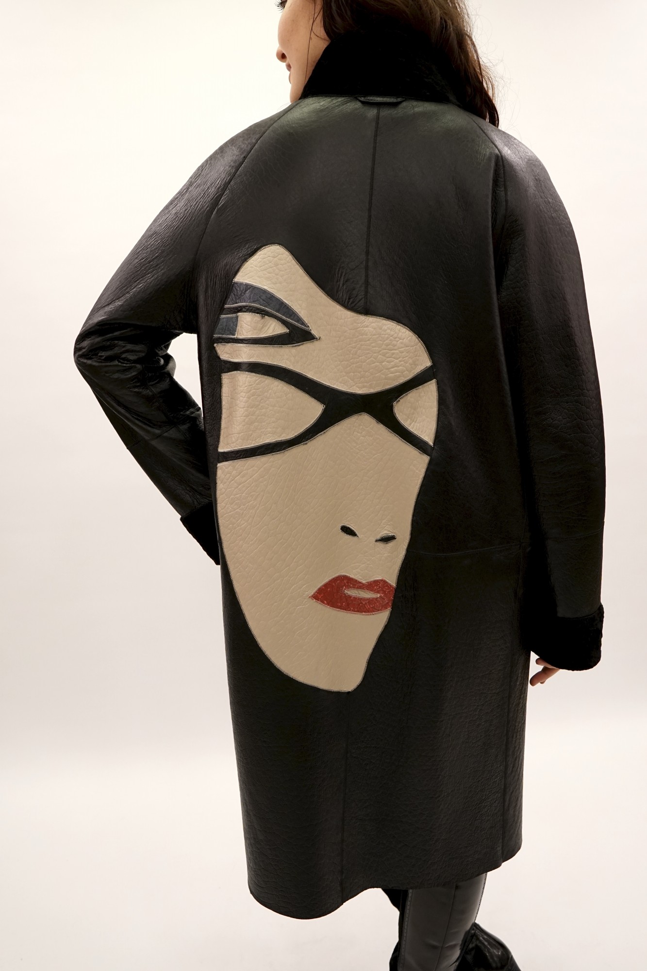 Astragan reversible coated model, stand-up collar muton