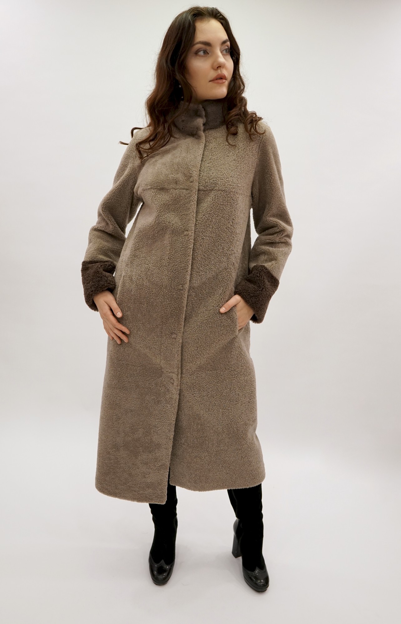 Дублёнка двусторонняя модель том-кёрли, стойка воротник норка