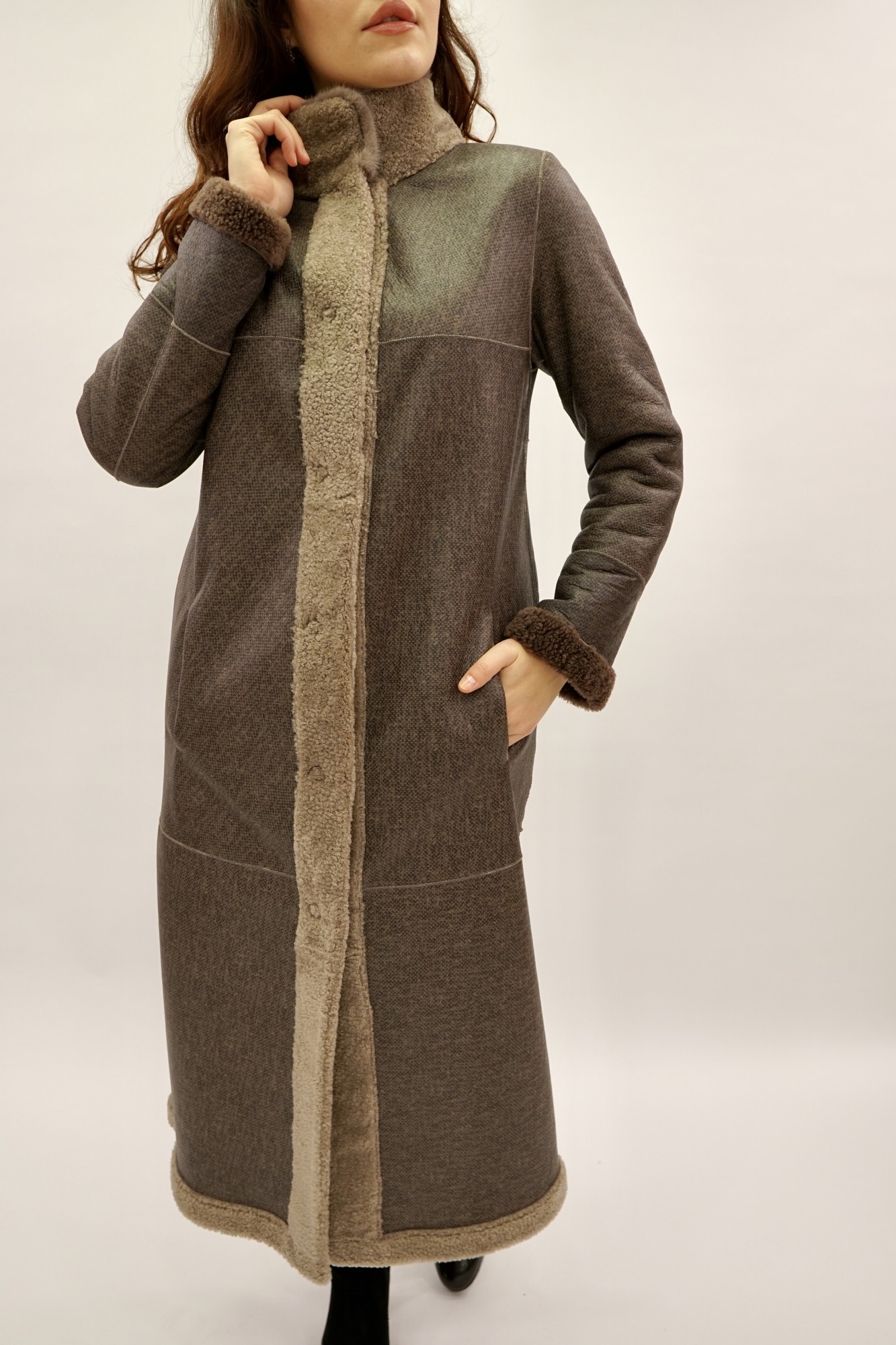 Дублёнка двусторонняя модель том-кёрли, стойка воротник норка