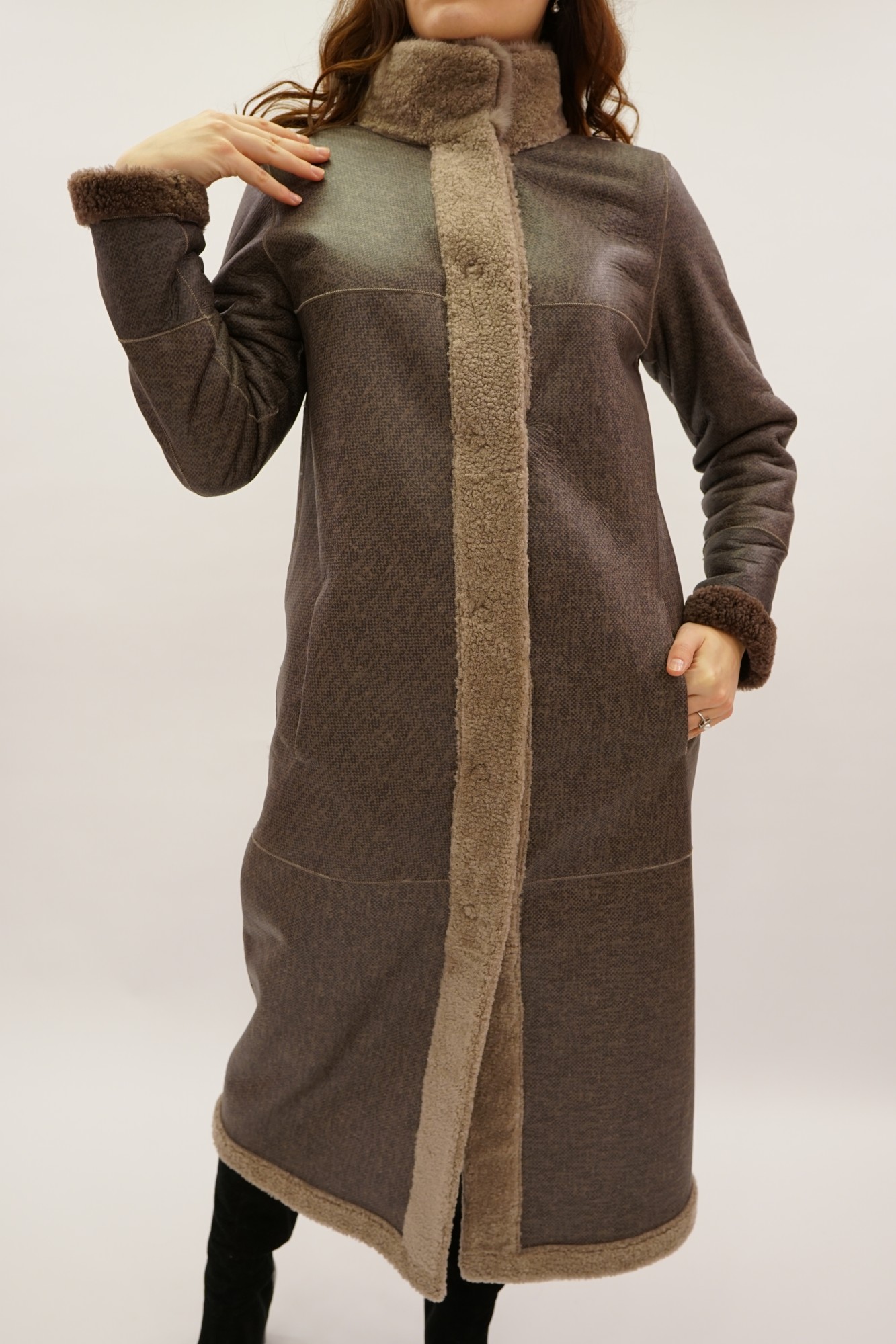 Дублёнка двусторонняя модель том-кёрли, стойка воротник норка