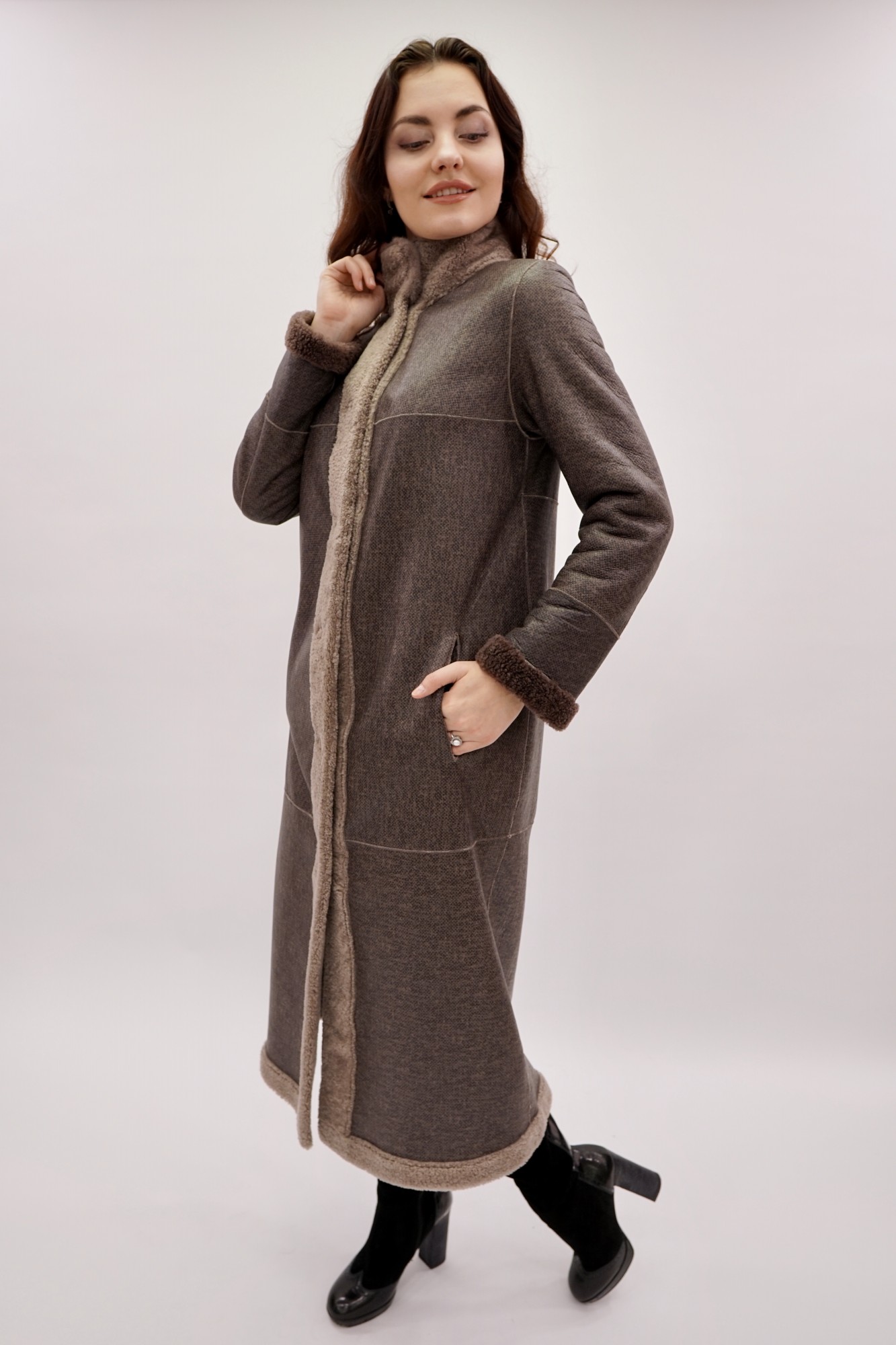 Дублёнка двусторонняя модель том-кёрли, стойка воротник норка