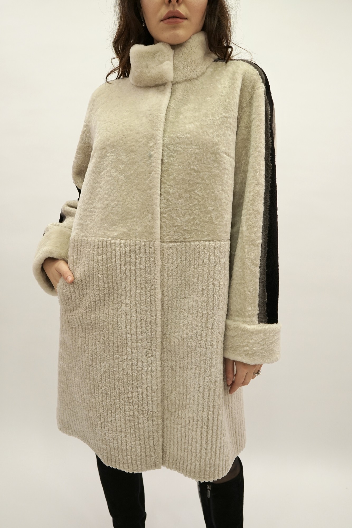 Дублёнка двусторонняя модель том-кёрли с покрытием, стойка воротник и манжеты Rex