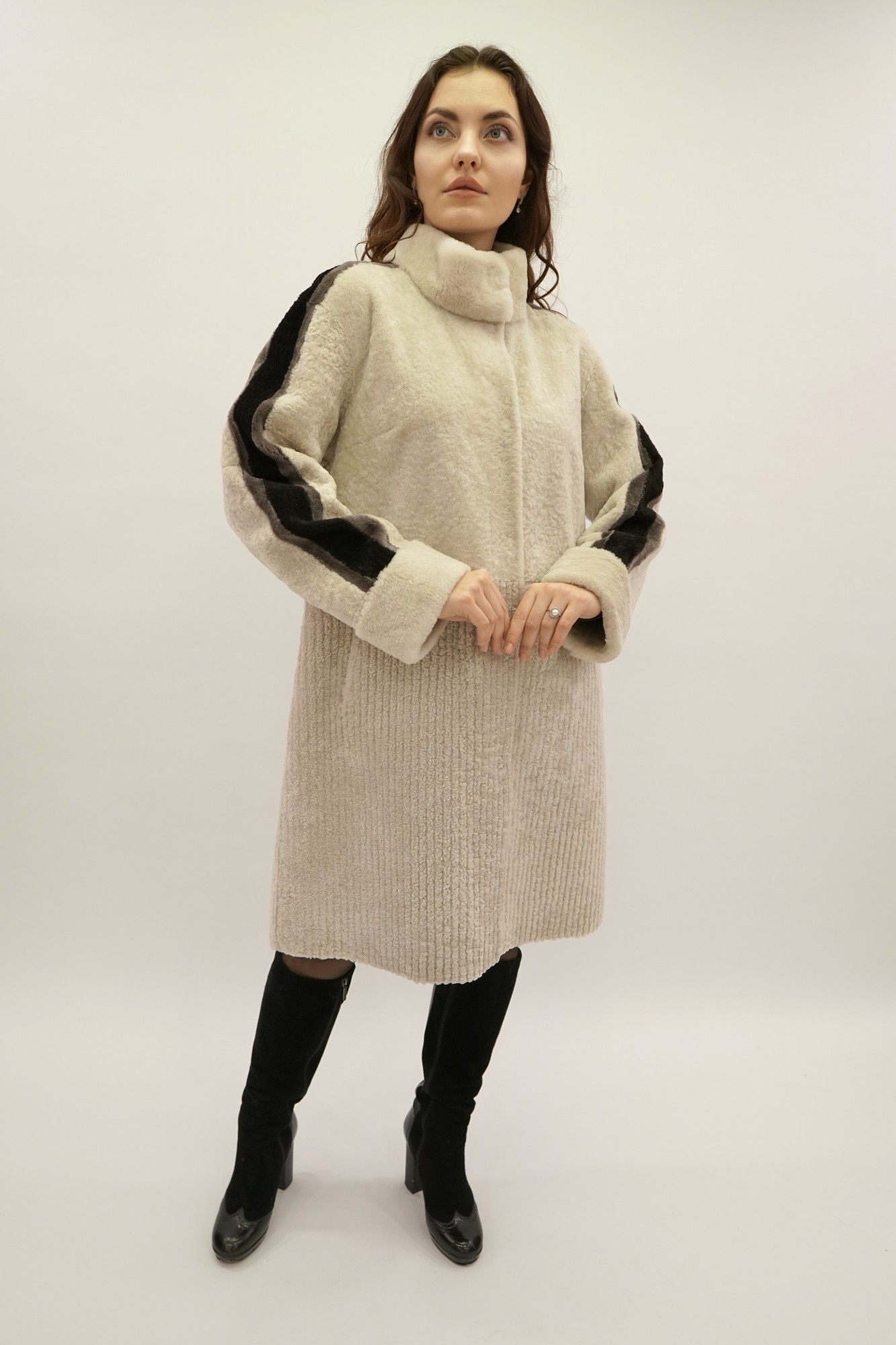 Дублёнка двусторонняя модель том-кёрли с покрытием, стойка воротник и манжеты Rex