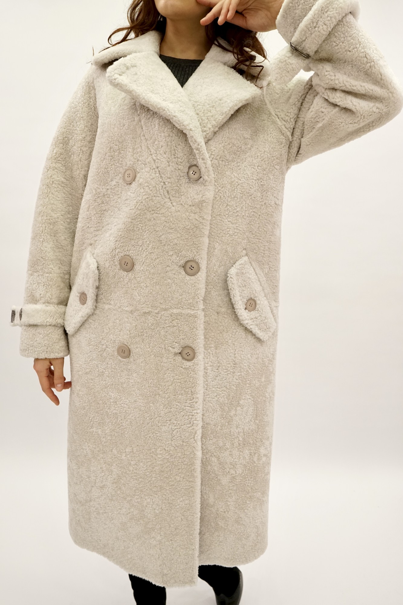 Дублёнка том-кёрли с покрытием, английский воротник