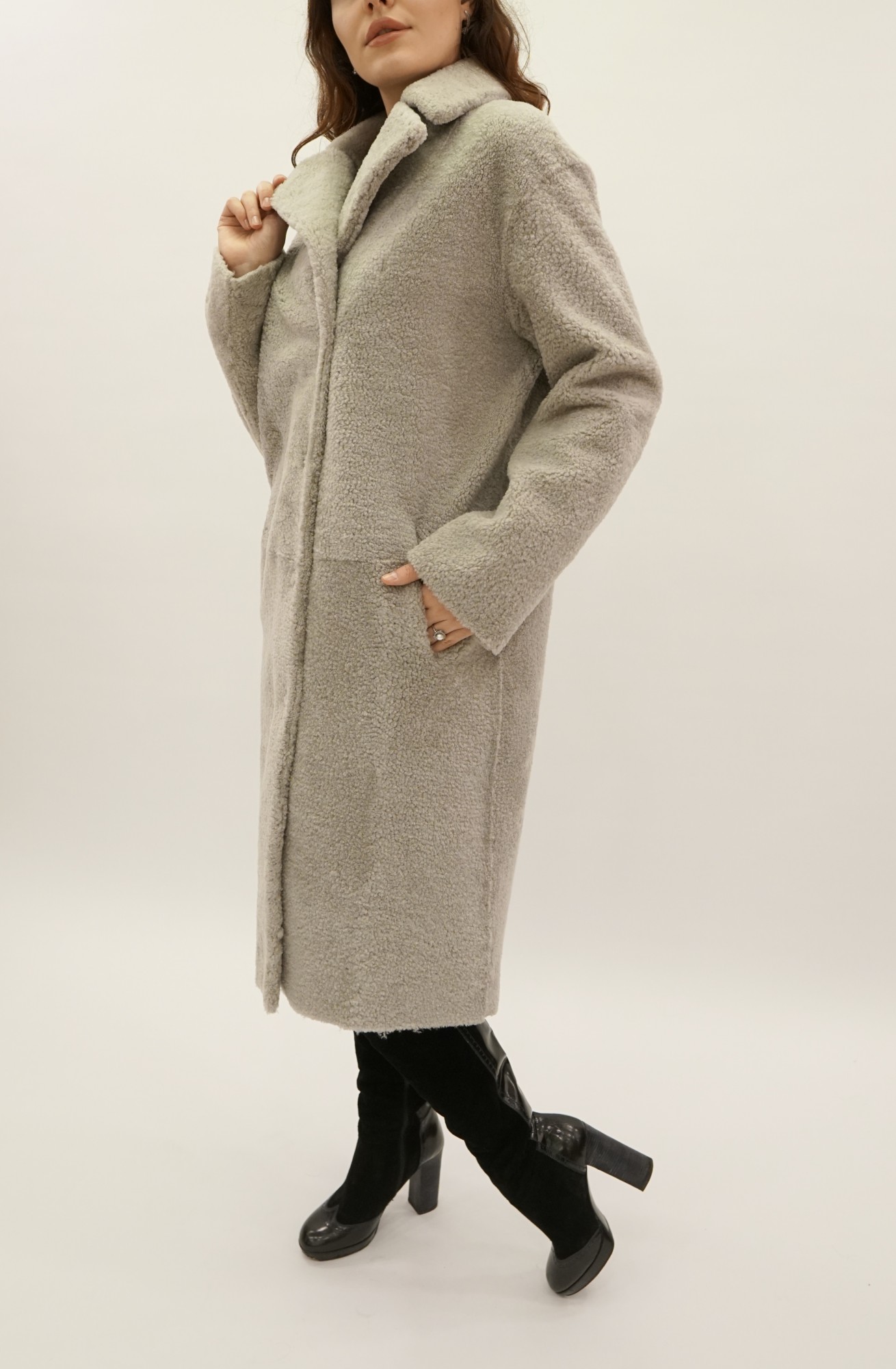 Дублёнка том-кёрли силка, английский воротник