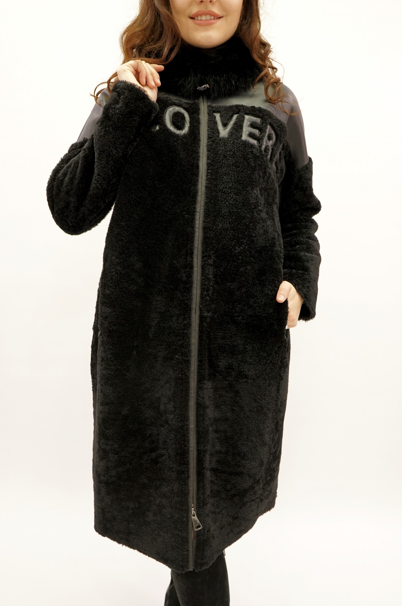 Sheepskin coat tom curly coated (double-sided is possible), stand-up collar arctic fox. Oversize