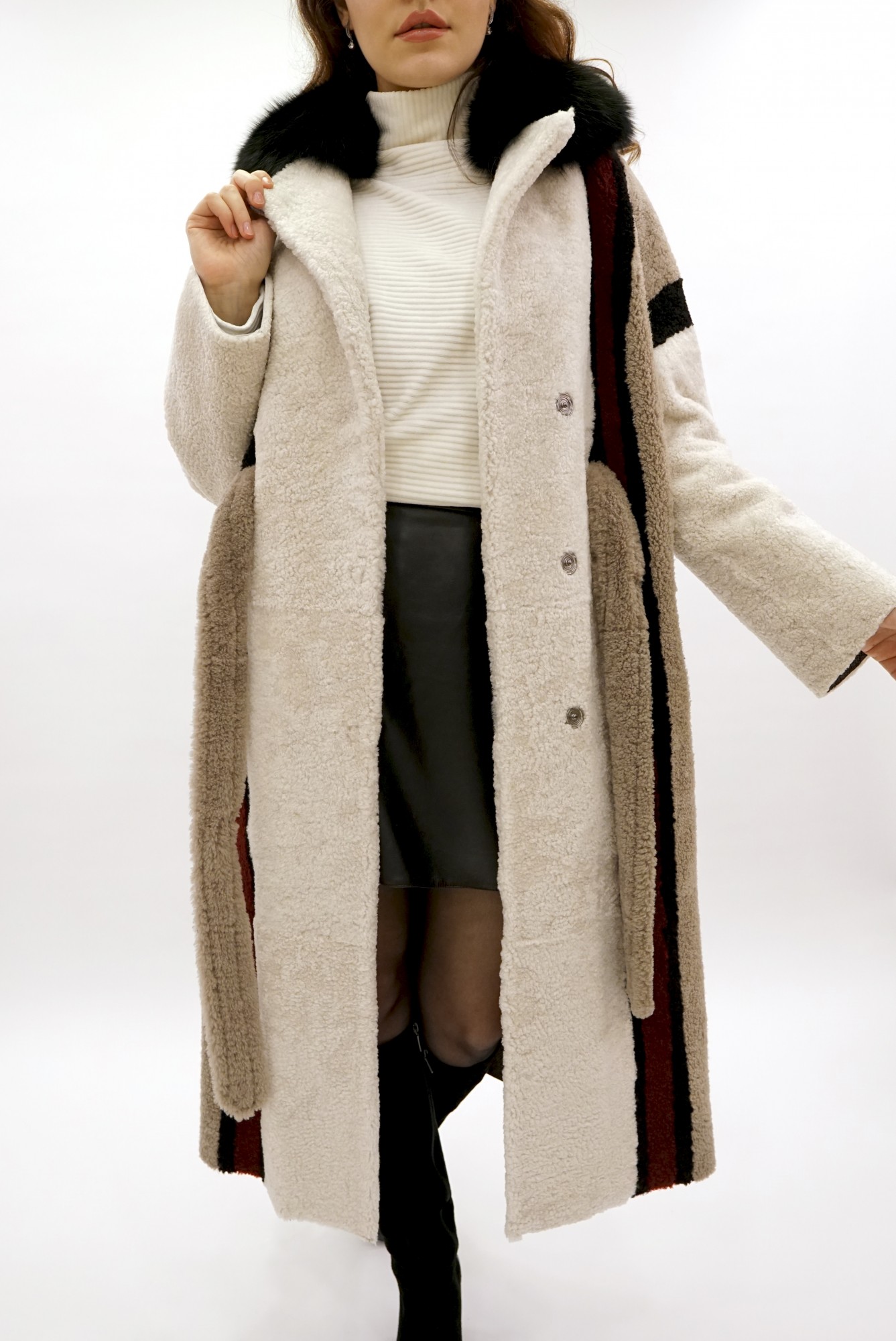 Дублёнка том-кёрли с покрытием, воротник английский песец