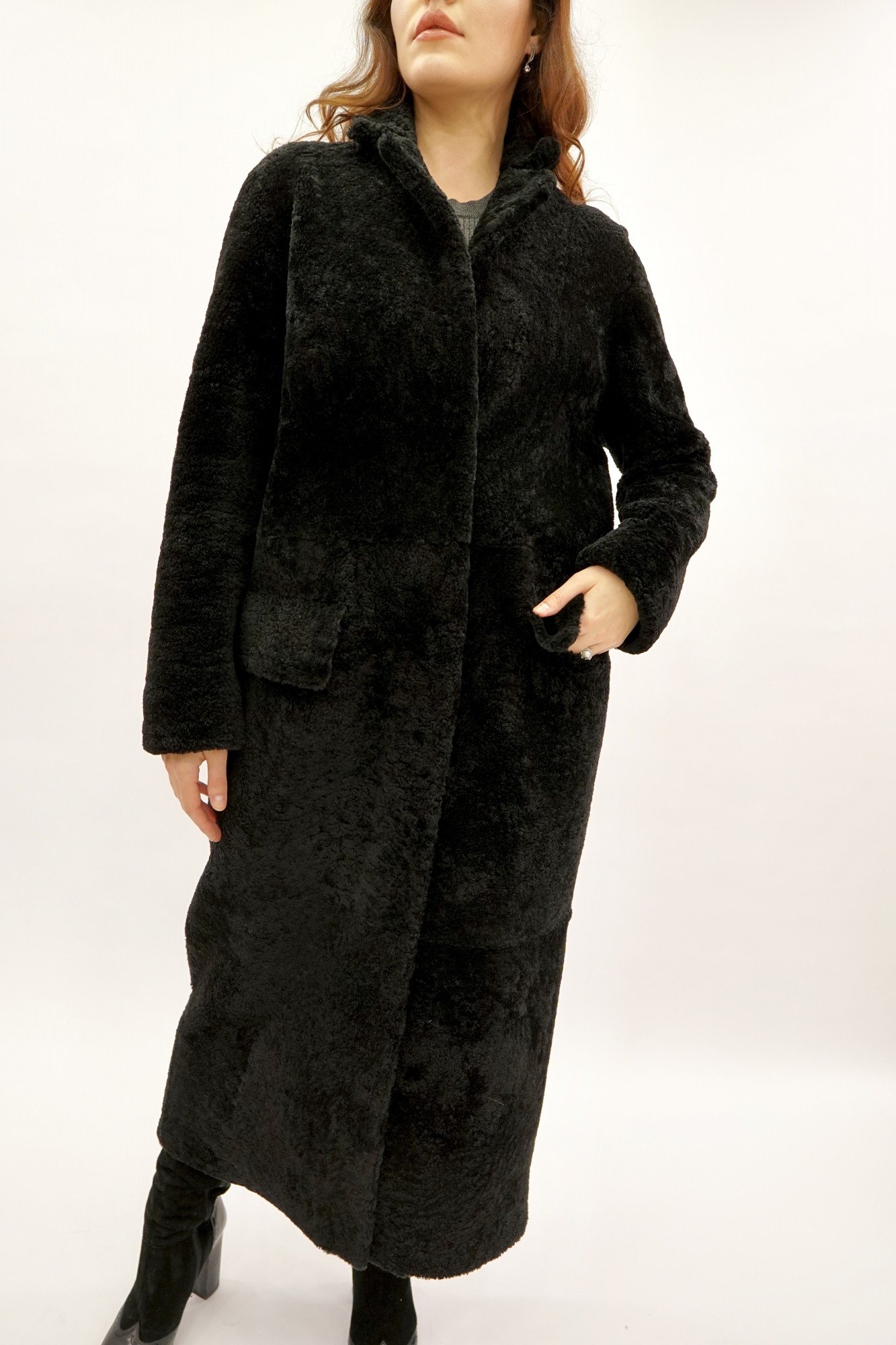 Дублёнка том-кёрли с покрытием силка, английский воротник