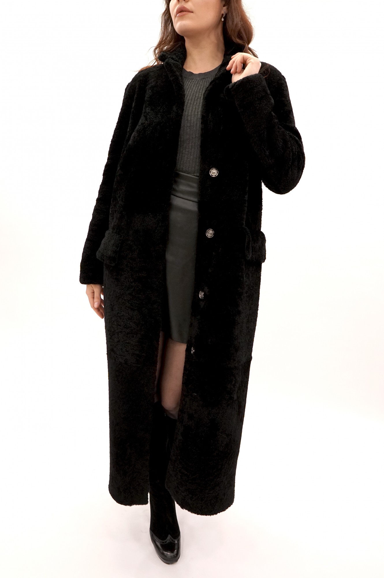 Дублёнка том-кёрли с покрытием силка, английский воротник