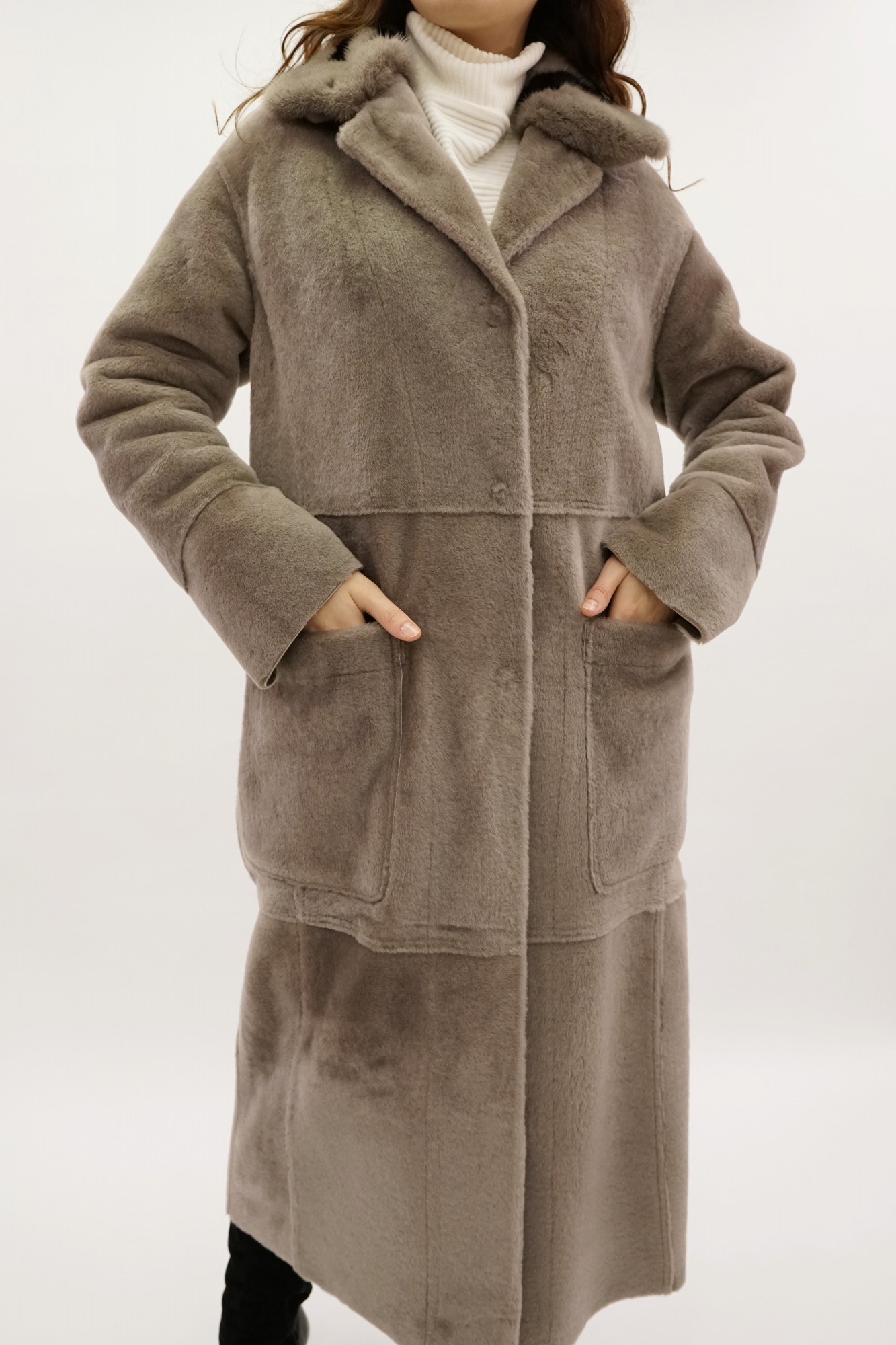 Испанский Меринос двусторонняя модель с покрытием, съемный воротник норка