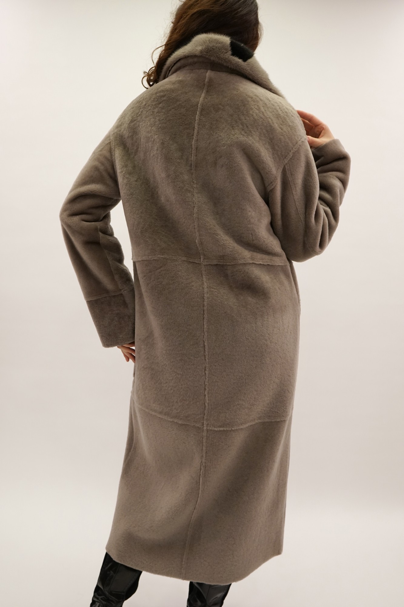 Испанский Меринос двусторонняя модель с покрытием, съемный воротник норка