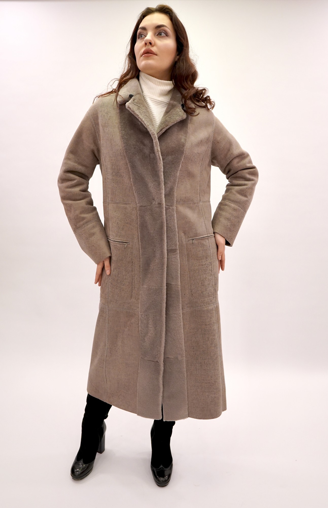 Испанский Меринос двусторонняя модель с покрытием, съемный воротник норка