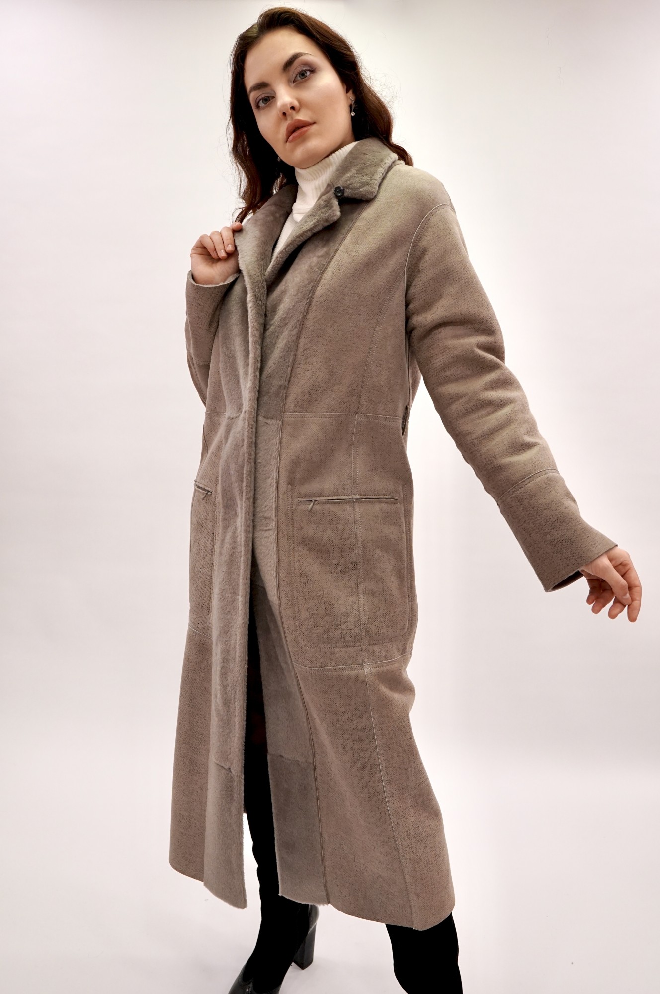 Испанский Меринос двусторонняя модель с покрытием, съемный воротник норка