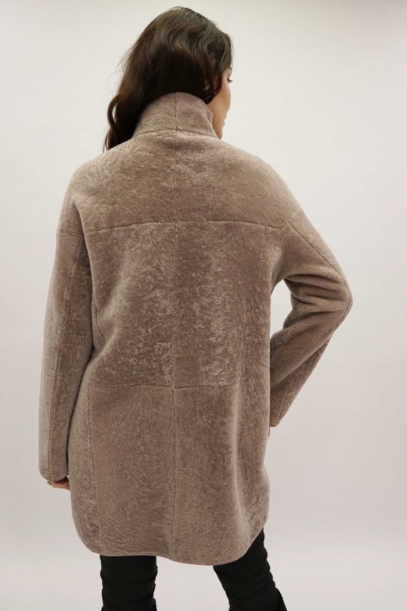 Astragan reversible coated model, stand-up collar