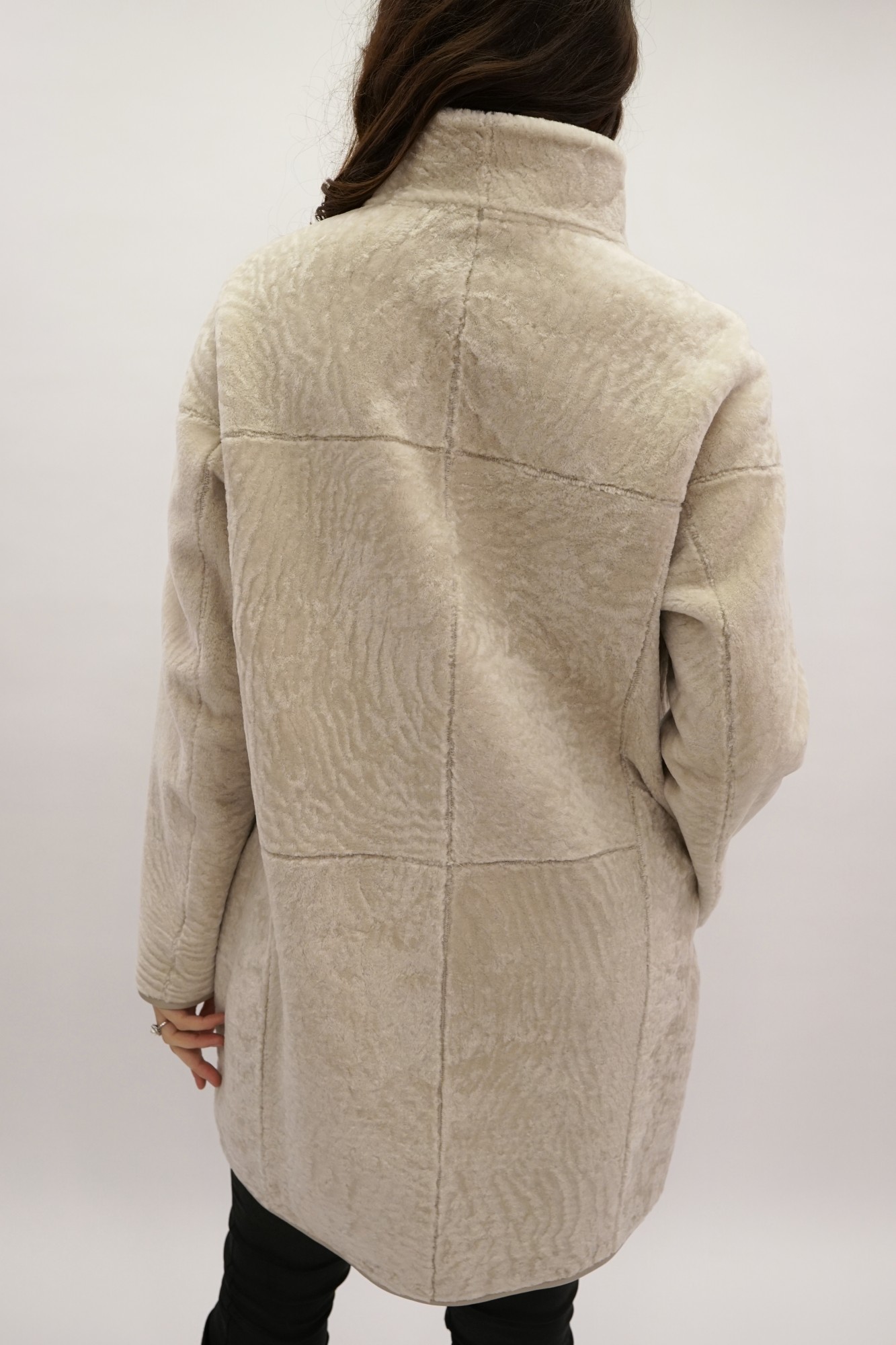 Astragan reversible coated model, stand-up collar