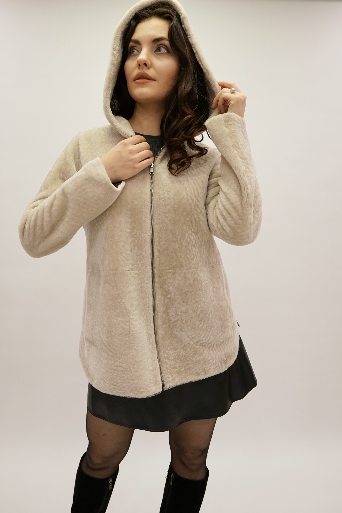 Astragan reversible coated model with hood