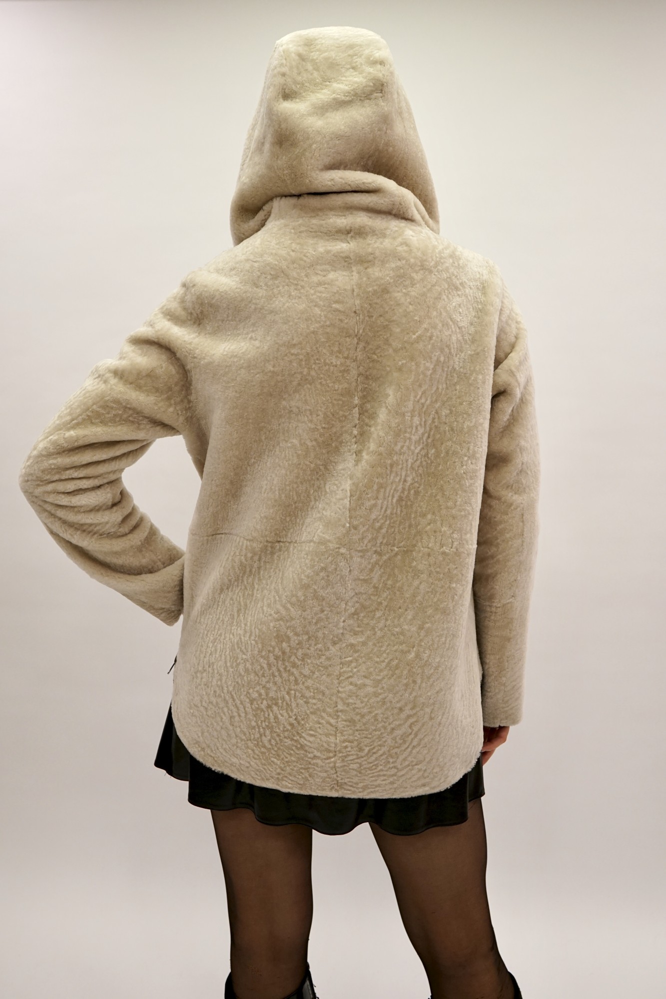 Astragan reversible coated model with hood